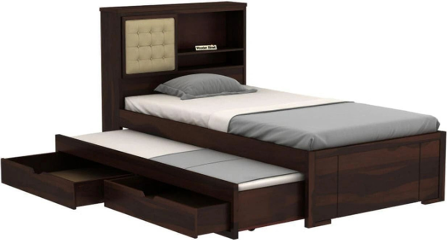 Image of Flipkart Perfect Homes Solid Wood Single Drawer Bed, 221 cm x 101.6 cm (7.25 ft x 3.33 ft) (Finish Color - Walnut Finish, Delivery Condition - DIY(Do-It-Yourself))