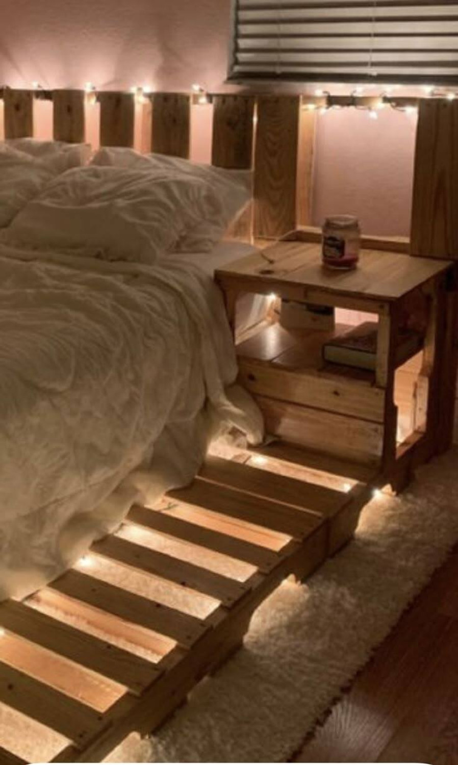 Image of wakeflt Pallet Bed with Led lights Bringing Comfort, Earthy Elegance Solid Wood Single Bed, 190 cm x 90 cm (6.23 ft x 2.95 ft)