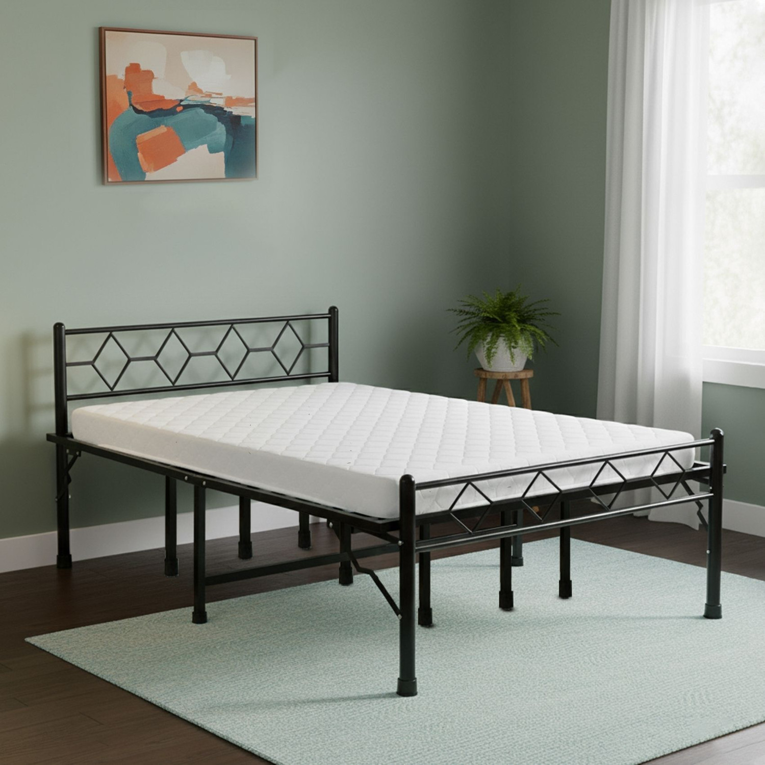 Image of Delite Kom Dory Foldable Metal King Bed (6.7x6ft) | No Install | 1 Year Warranty | Strong Metal King Bed, 195.5 cm x 183 cm (6.41 ft x 6.0 ft)