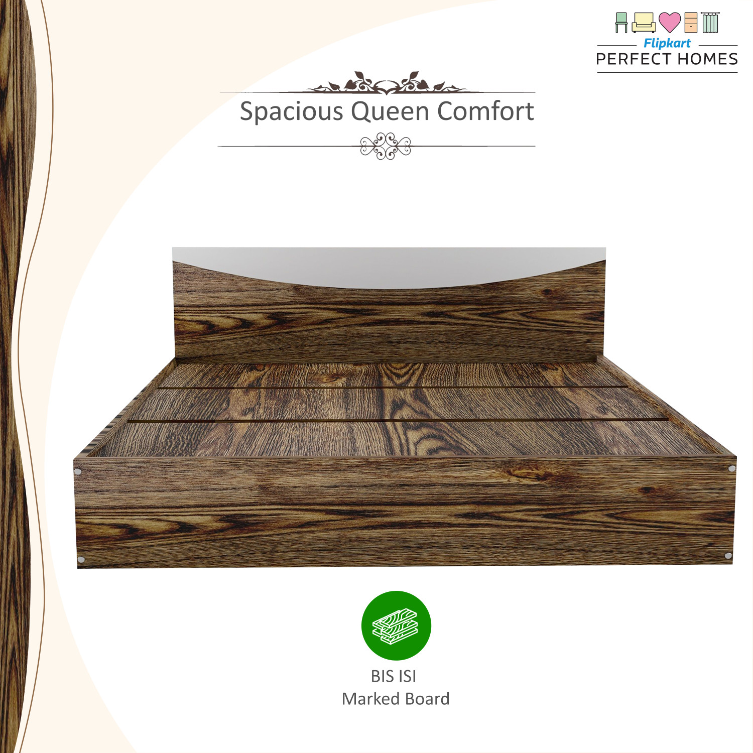 Image of Flipkart Perfect Homes Carol Engineered Wood Queen Bed, 203.5 cm x 159.5 cm (6.68 ft x 5.23 ft)