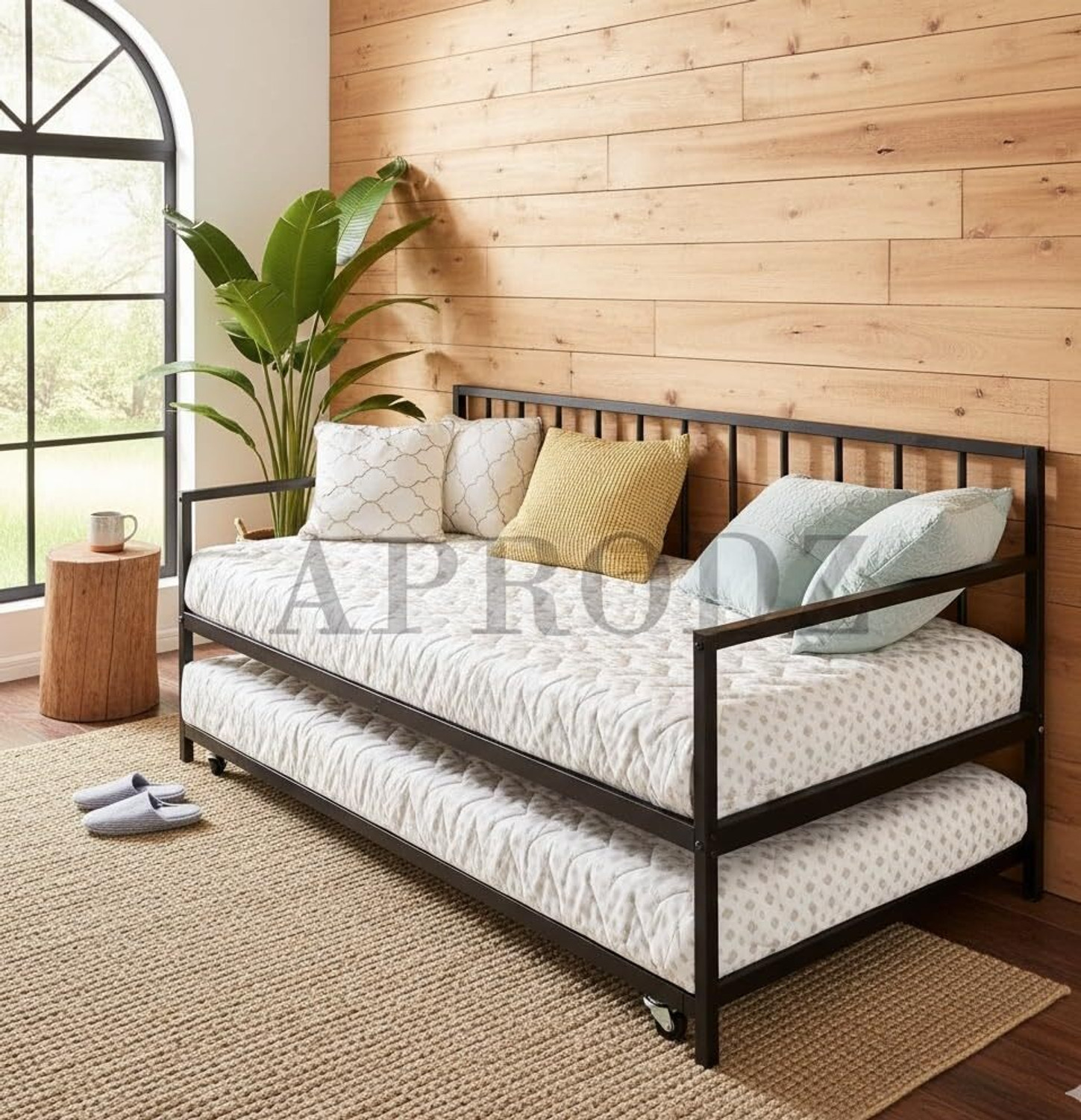 Image of APRODZ Twin Size Metal Daybed with Trundle Bed Metal Single Bed, 195.6 cm x 83.8 cm (6.42 ft x 2.75 ft)