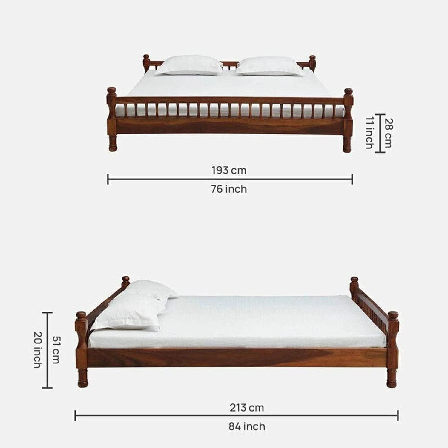 Image of Flipkart Perfect Homes Solid Wood King Bed, 213 cm x 193 cm (6.99 ft x 6.33 ft)