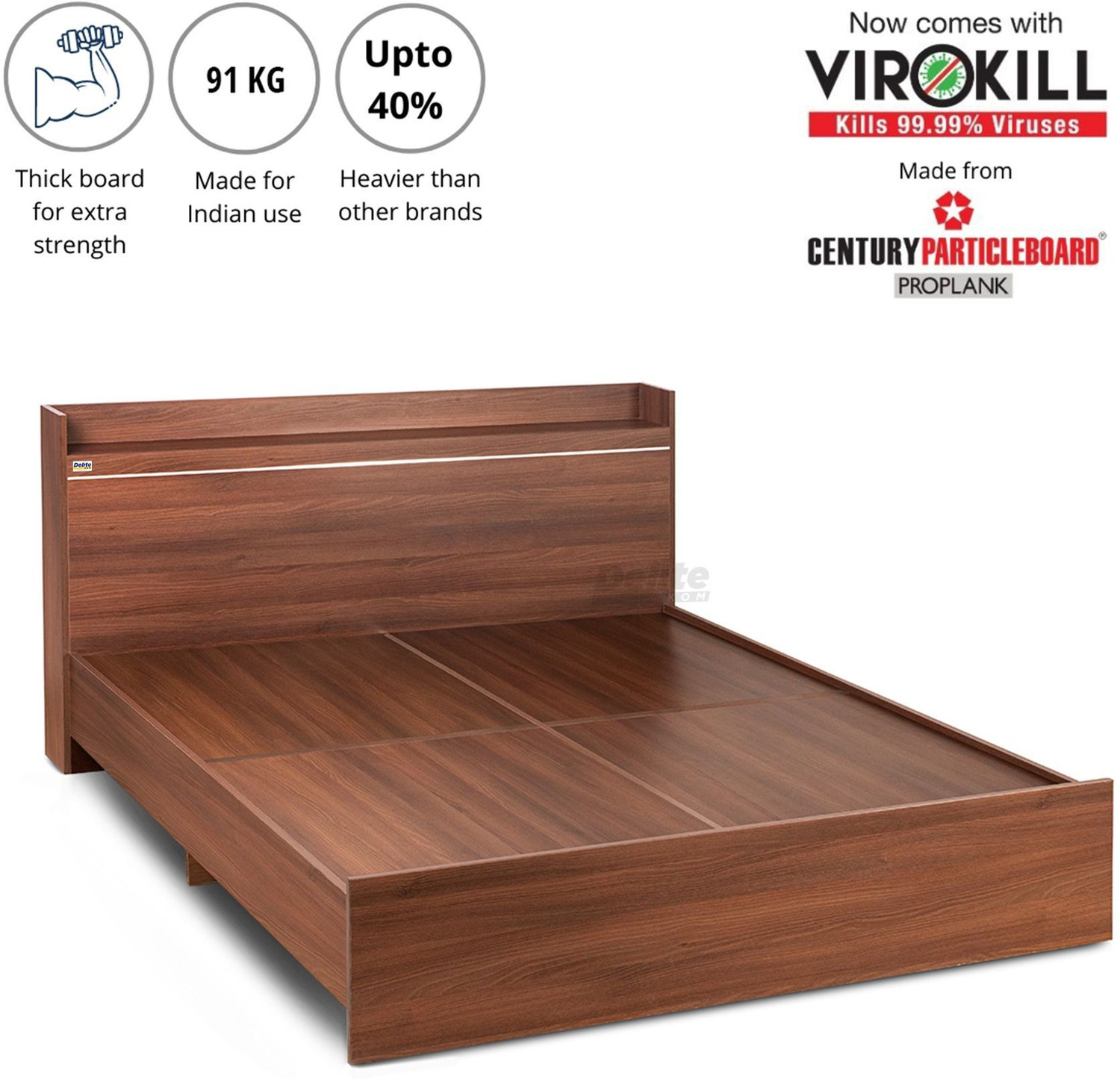 Image of Delite Kom Cherry Engineered Wood Queen Bed, 220 cm x 160 cm (7.22 ft x 5.25 ft)