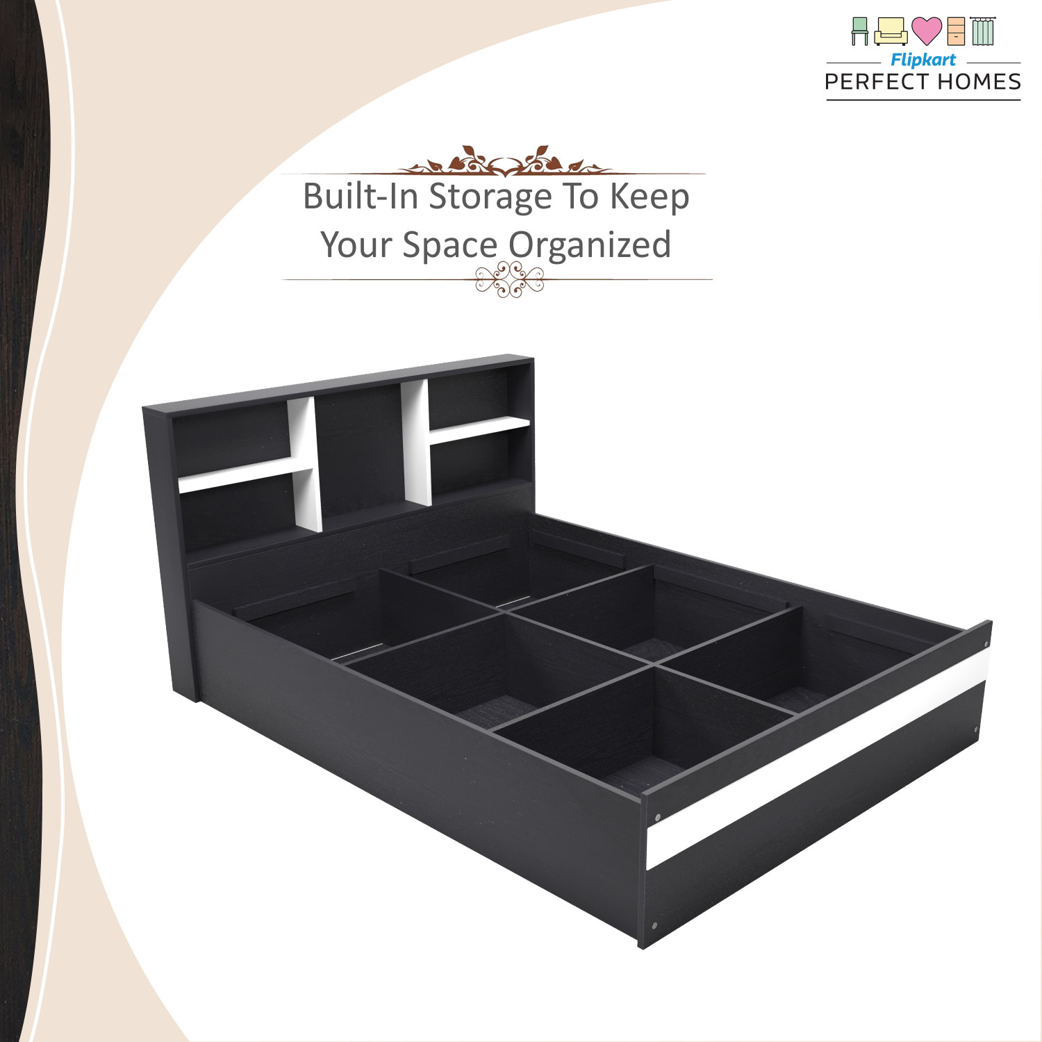 Image of Flipkart Perfect Homes Opus Engineered Wood Queen Box Bed, 213 cm x 162.3 cm (6.99 ft x 5.32 ft)