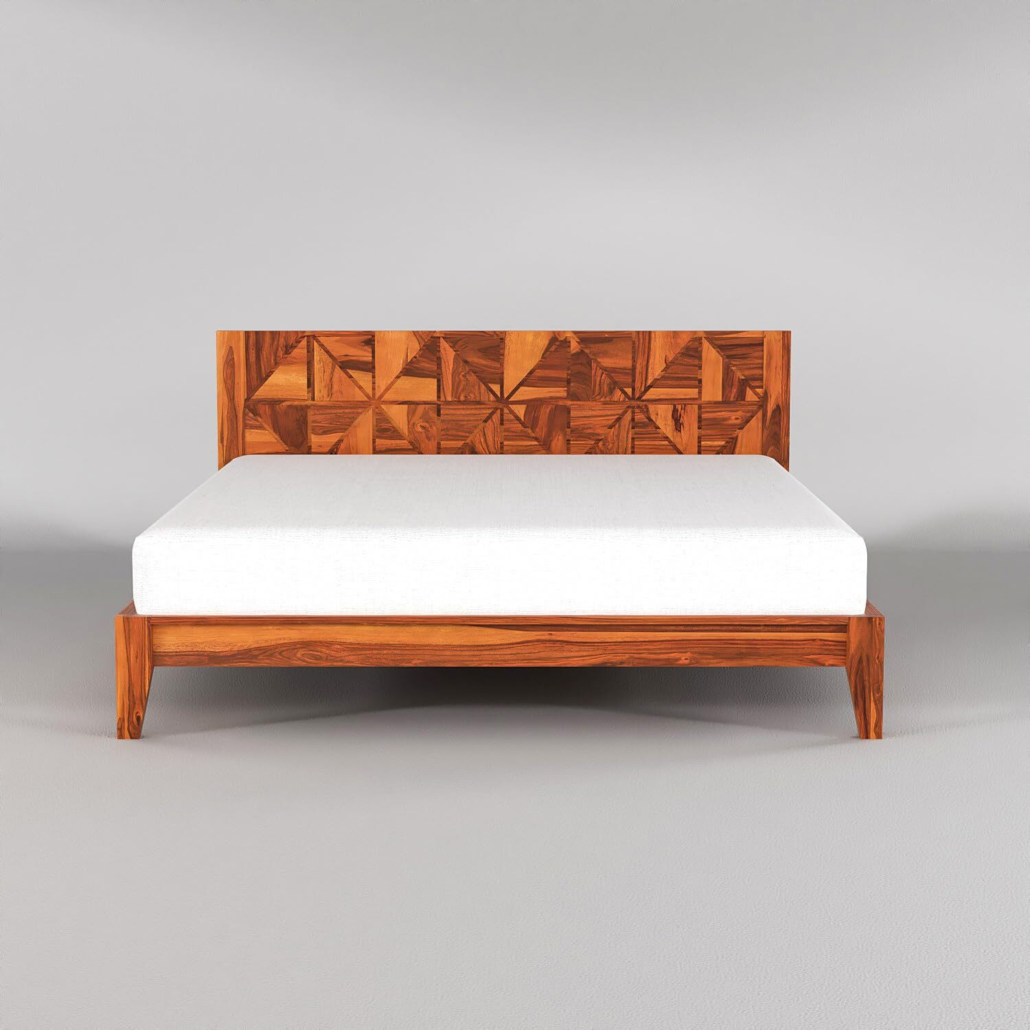 Image of Taskwood Furniture Solid Sheesham Wood Wooden King Size Bed With CNC Design Headboard For Bedroom. Solid Wood King Bed, 205 cm x 187 cm (6.73 ft x 6.14 ft)