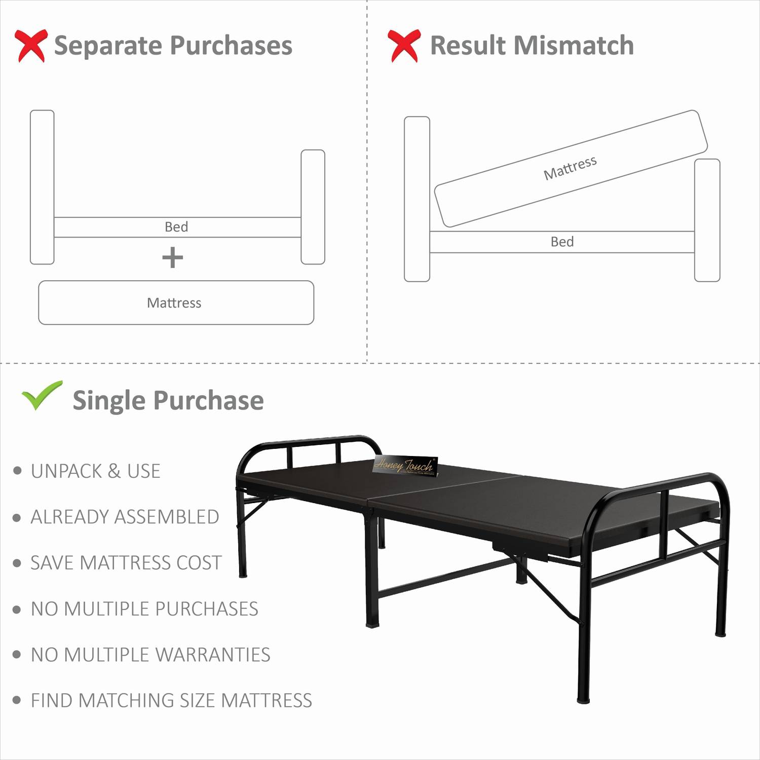 HoneyTouch Nexon Folding Bed Single with Mattress - Image 5