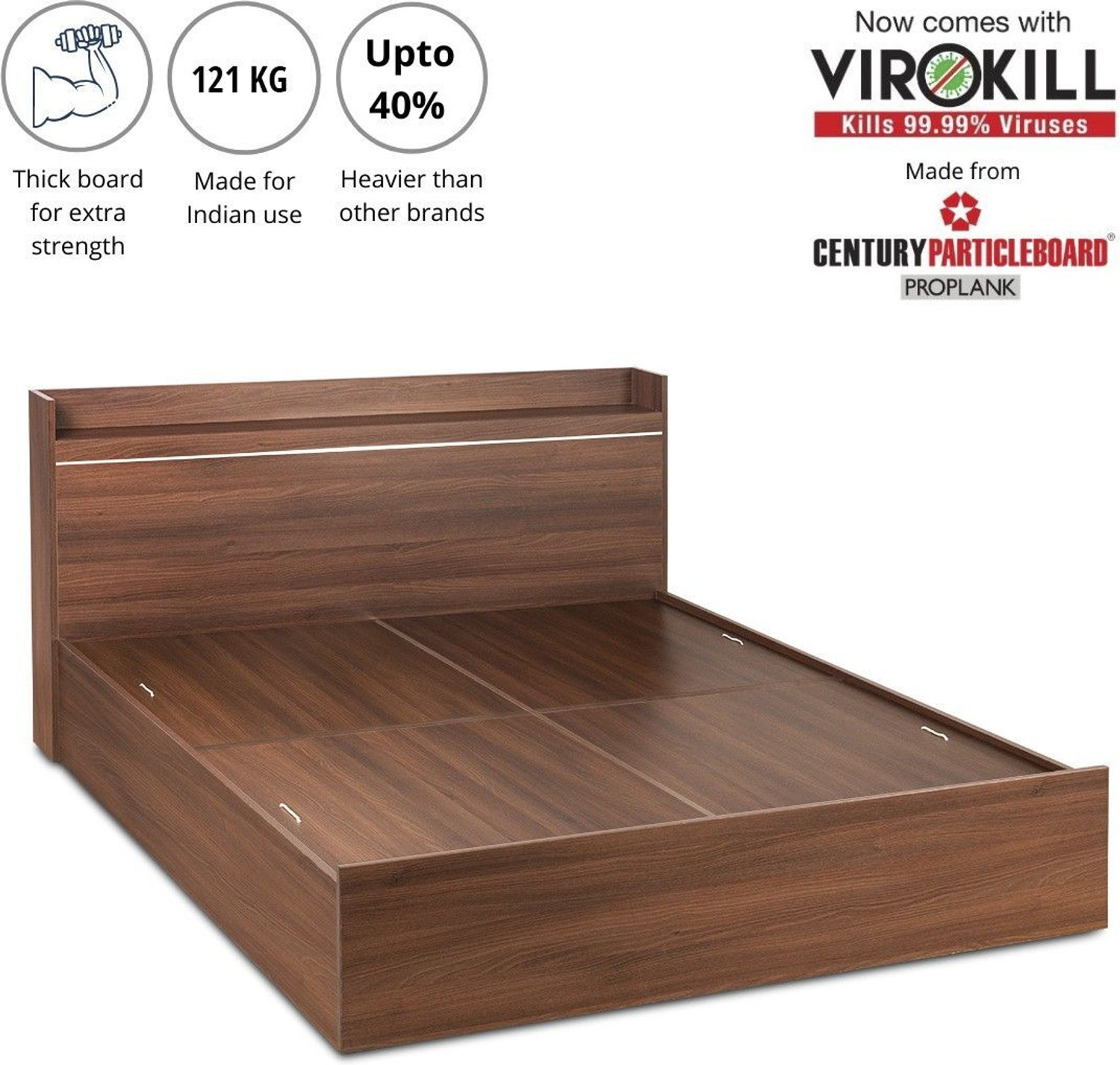 Image of Delite Kom Cherry Engineered Wood Queen Box Bed, 220.7 cm x 160.6 cm (7.24 ft x 5.27 ft)