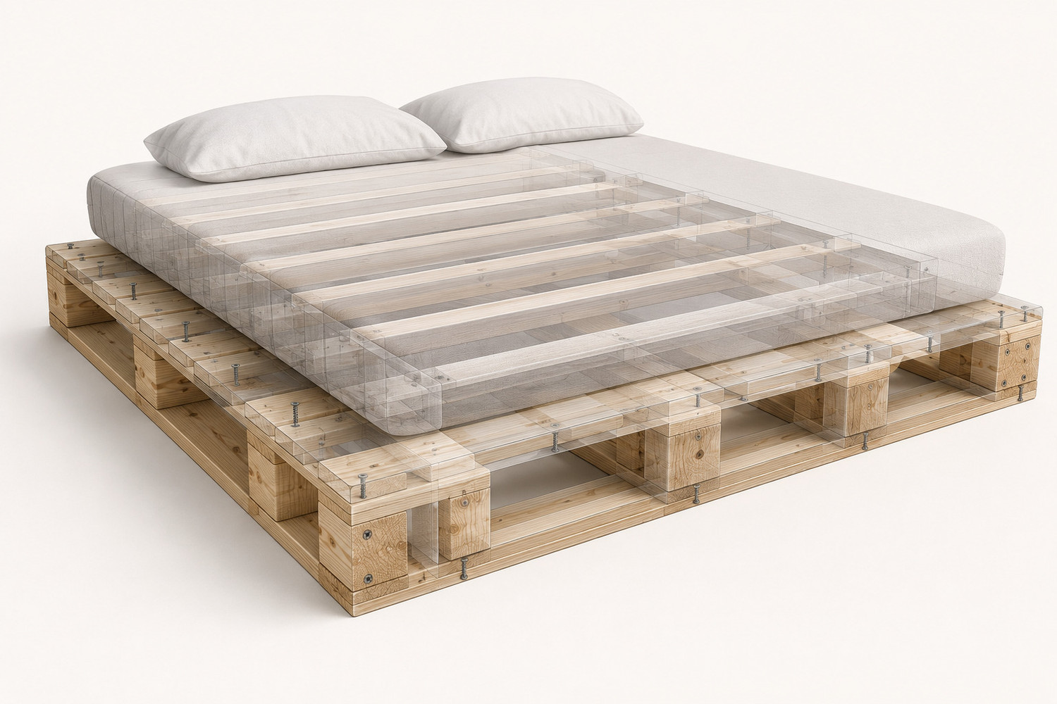 Image of Knowk knock Beautiful Nordic 4x6 ft Pine Wood Pallet Bed Rustic Modern Wooden Furniture Solid Wood Double Bed, 183 cm x 122 cm (6.0 ft x 4.0 ft)