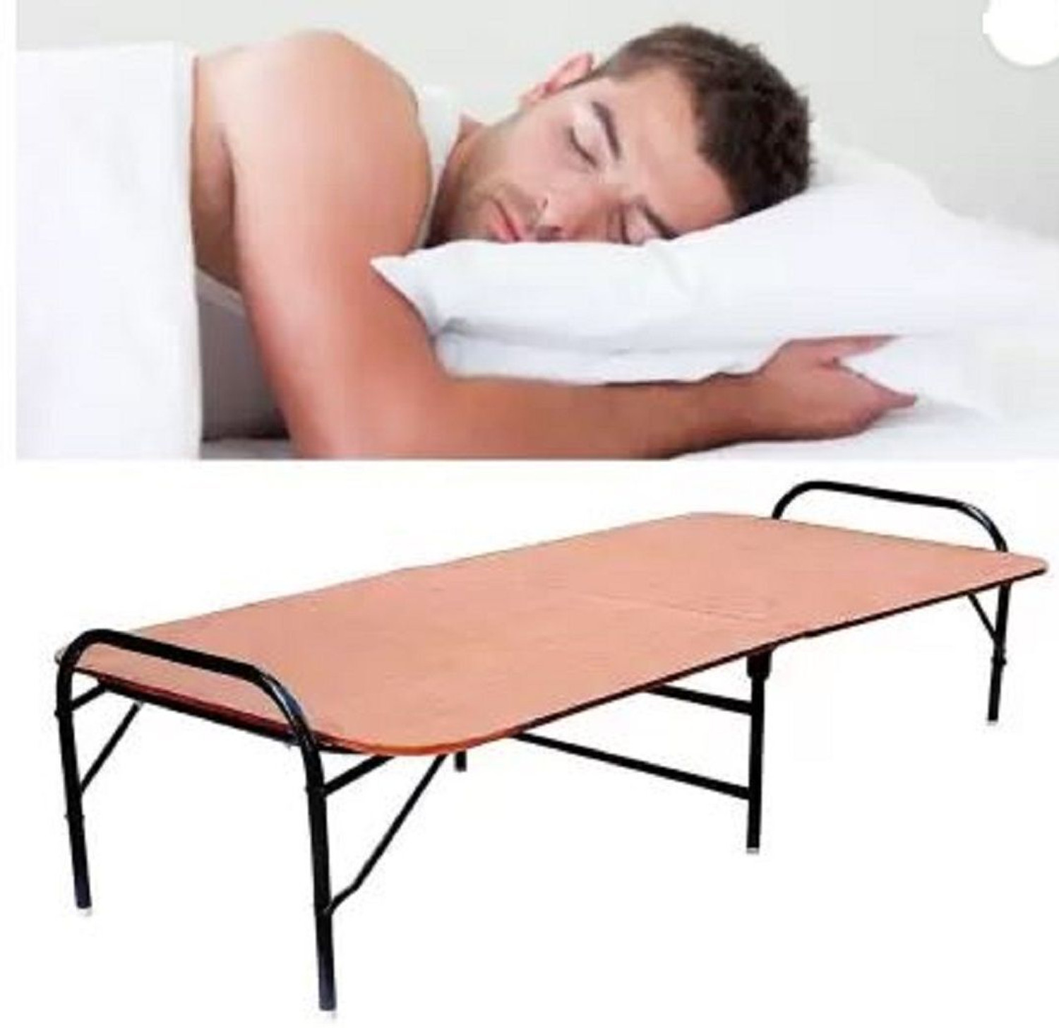 Image of RAMB Single Size Folding Bed Size Plywood Folding Bed for Household Metal Single Bed, 91.44 cm x 91.44 cm (3.0 ft x 3.0 ft)
