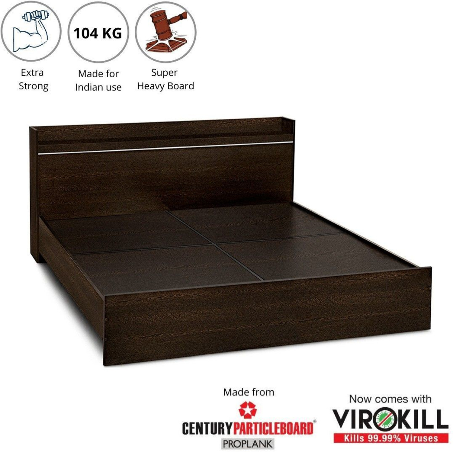 Image of Delite Kom Plum Engineered Wood King Bed, 220.8 cm x 190.2 cm (7.24 ft x 6.24 ft)