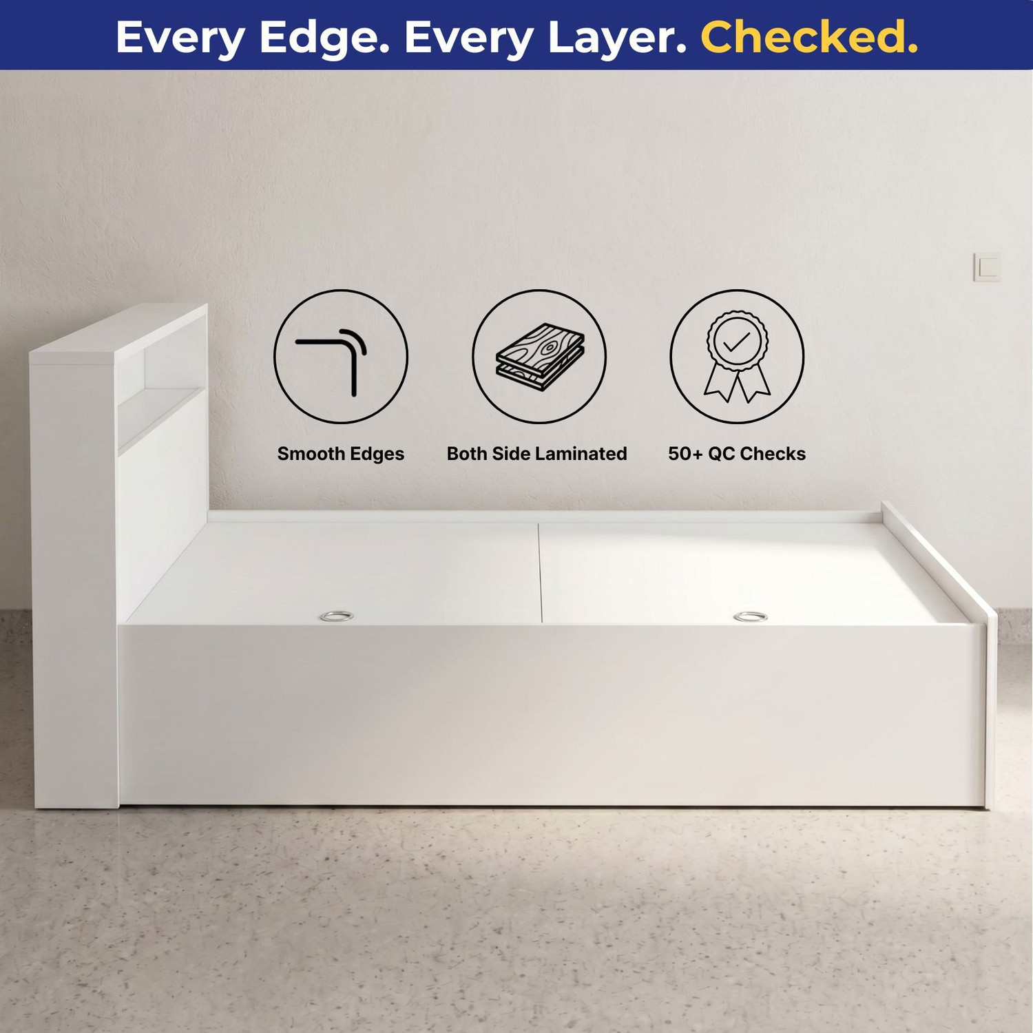 Image of Delite Kom Urban Single Bed | with Box & Headboard Storage | Assembly Included | Engineered Wood Single Box Bed, 213 cm x 95 cm (6.99 ft x 3.12 ft)