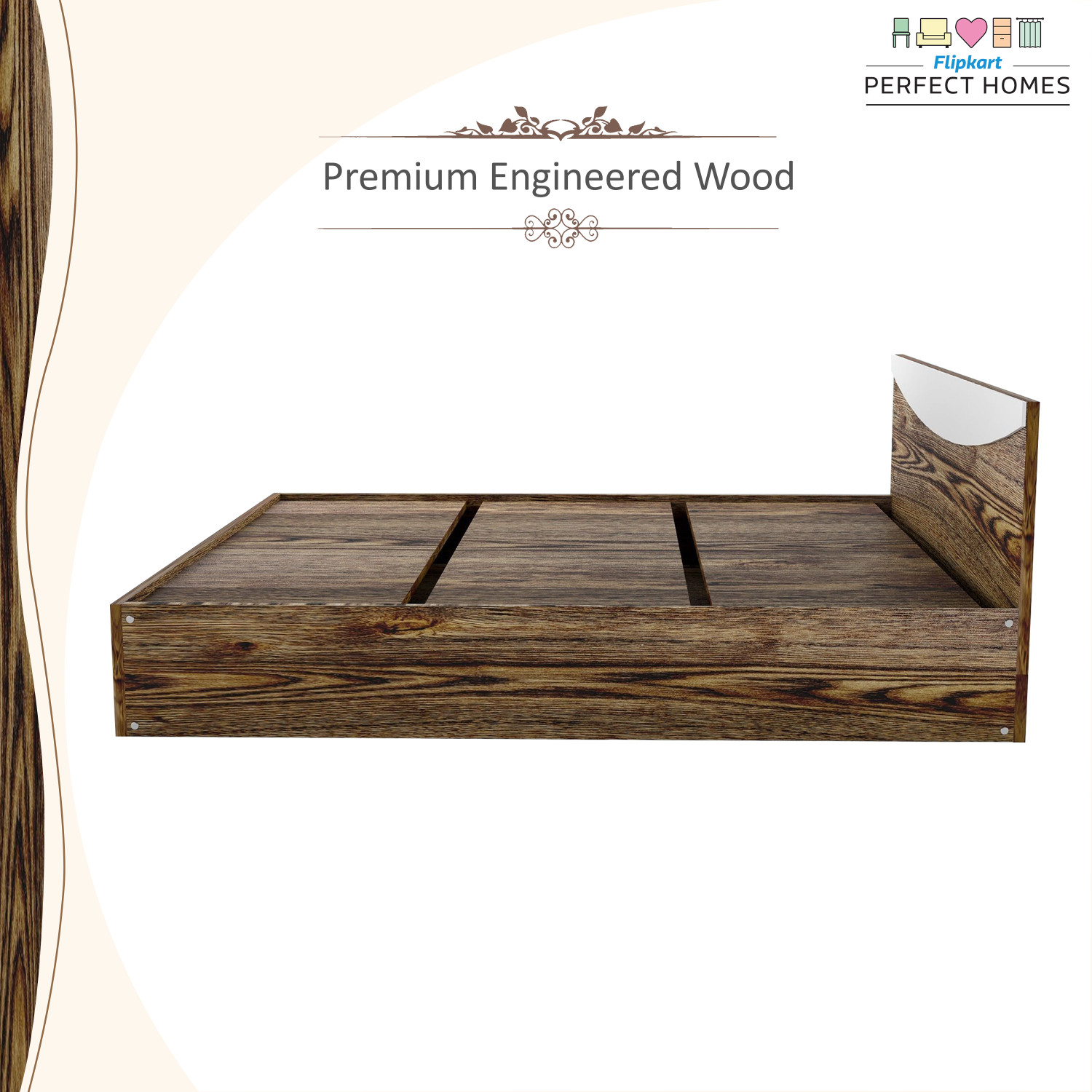 Image of Flipkart Perfect Homes Carol Engineered Wood Queen Bed, 203.5 cm x 159.5 cm (6.68 ft x 5.23 ft)