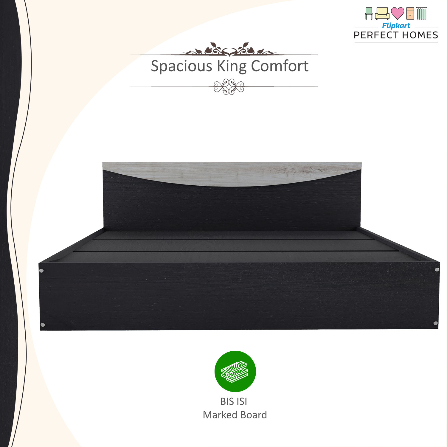 Image of Flipkart Perfect Homes Carol Engineered Wood King Bed, 203.5 cm x 190 cm (6.68 ft x 6.23 ft)