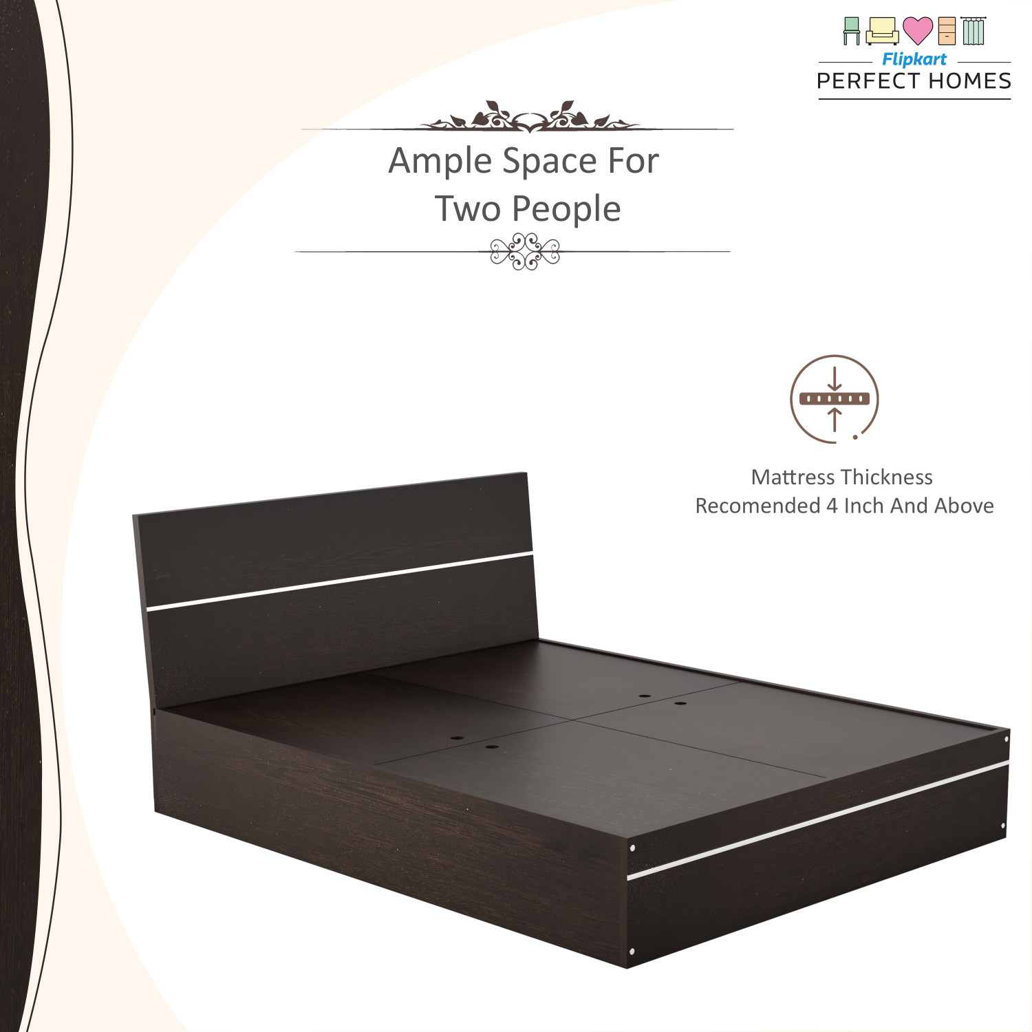 Image of Flipkart Perfect Homes Birmingham Engineered Wood King Bed, 2131 mm x 187 cm (69.91 ft x 6.14 ft)