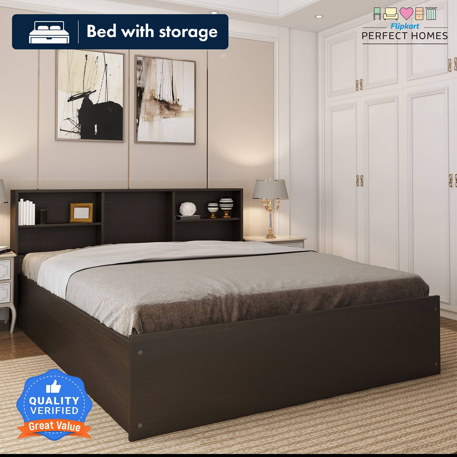 Flipkart Perfect Homes Opus Engineered Wood Queen Box Bed - Image 1