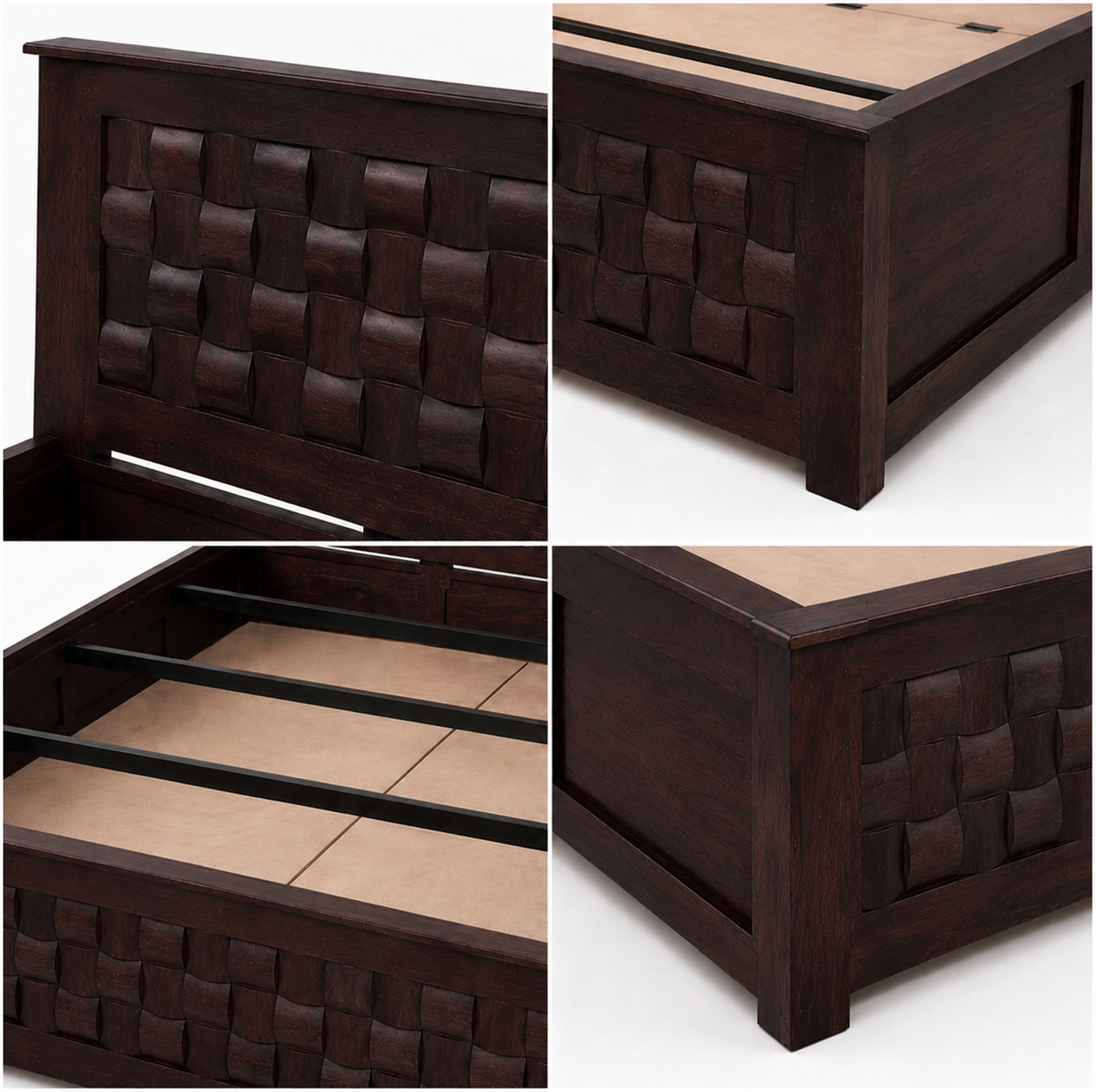 Image of SONA ART & CRAFTS Niwar Sheesham Wood Queen Size Bed with Storage Box + 2 Bedside Solid Wood Queen Box Bed, 208 cm x 160 cm (6.82 ft x 5.25 ft)