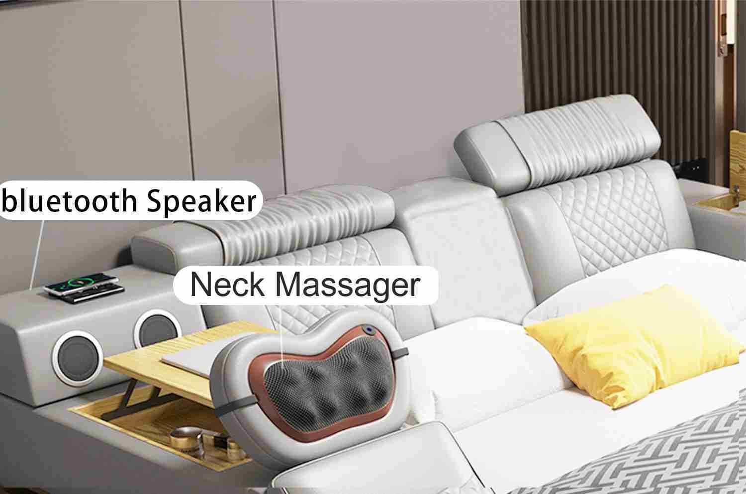 Image of alishaank MULTI FUNCTIONAL SMART BED WITH SMART T.V. BODY MASSAGER MUSIC SYSTEM Etc. Solid Wood King Box, Hydraulic Bed, 185 cm x 185 cm (6.07 ft x 6.07 ft)