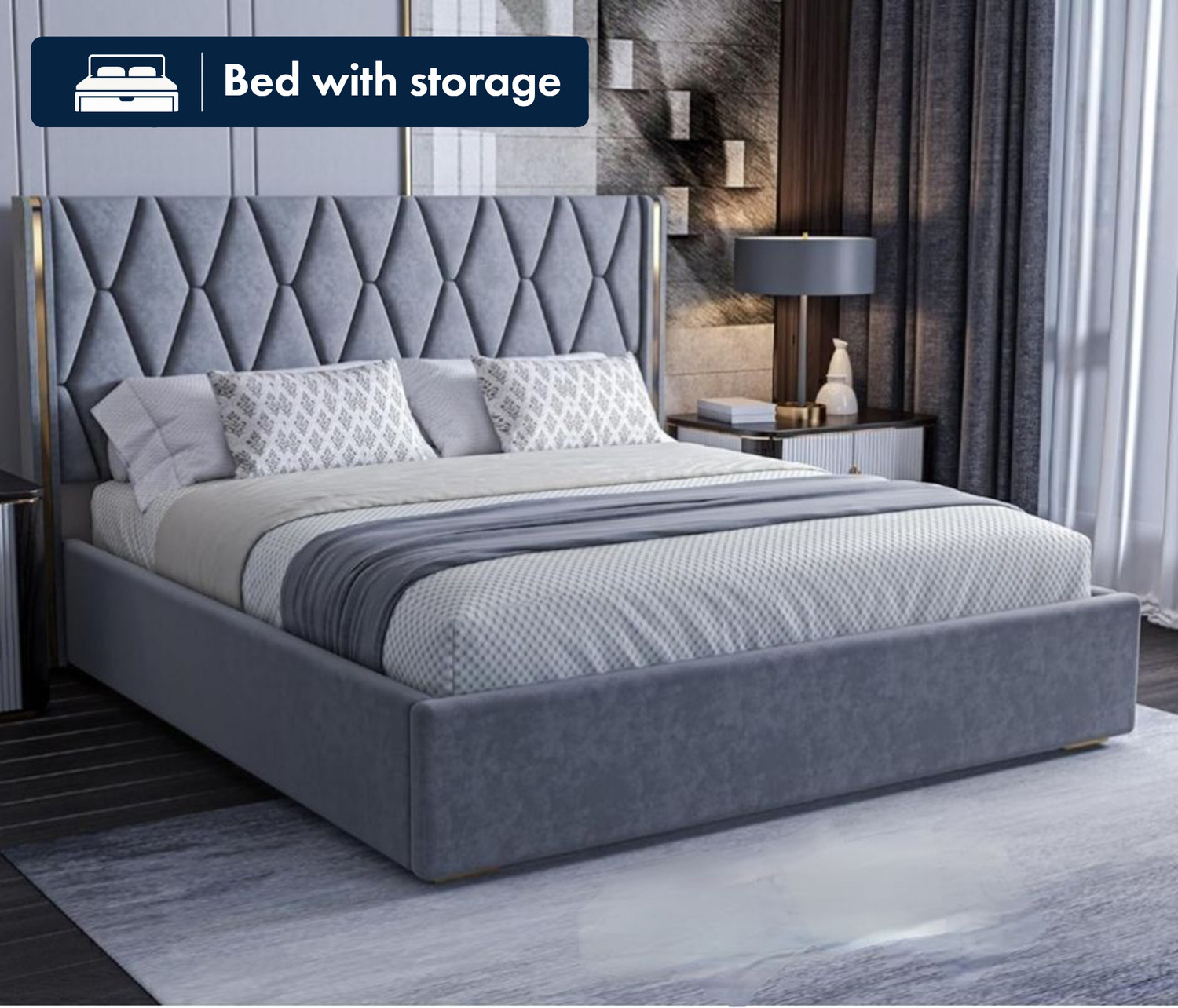 Image of Green furniture Engineered Wood King Hydraulic Bed, 78 cm x 72 cm (2.56 ft x 2.36 ft)