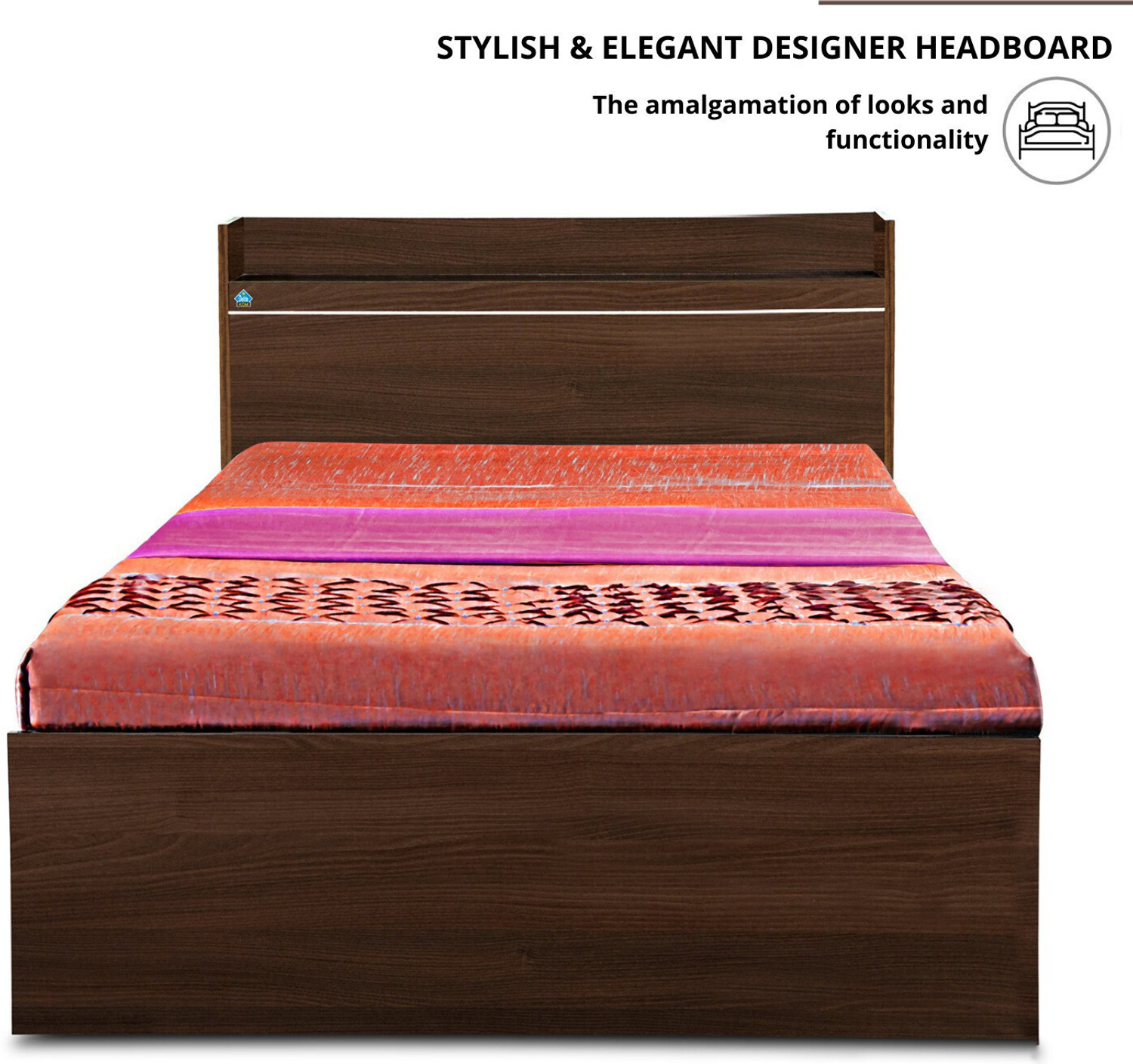 Image of Delite Kom Cherry Single Bed | with Box & Headboard Storage | Assembly Included | Engineered Wood Single Box Bed, 213 cm x 96 cm (6.99 ft x 3.15 ft)