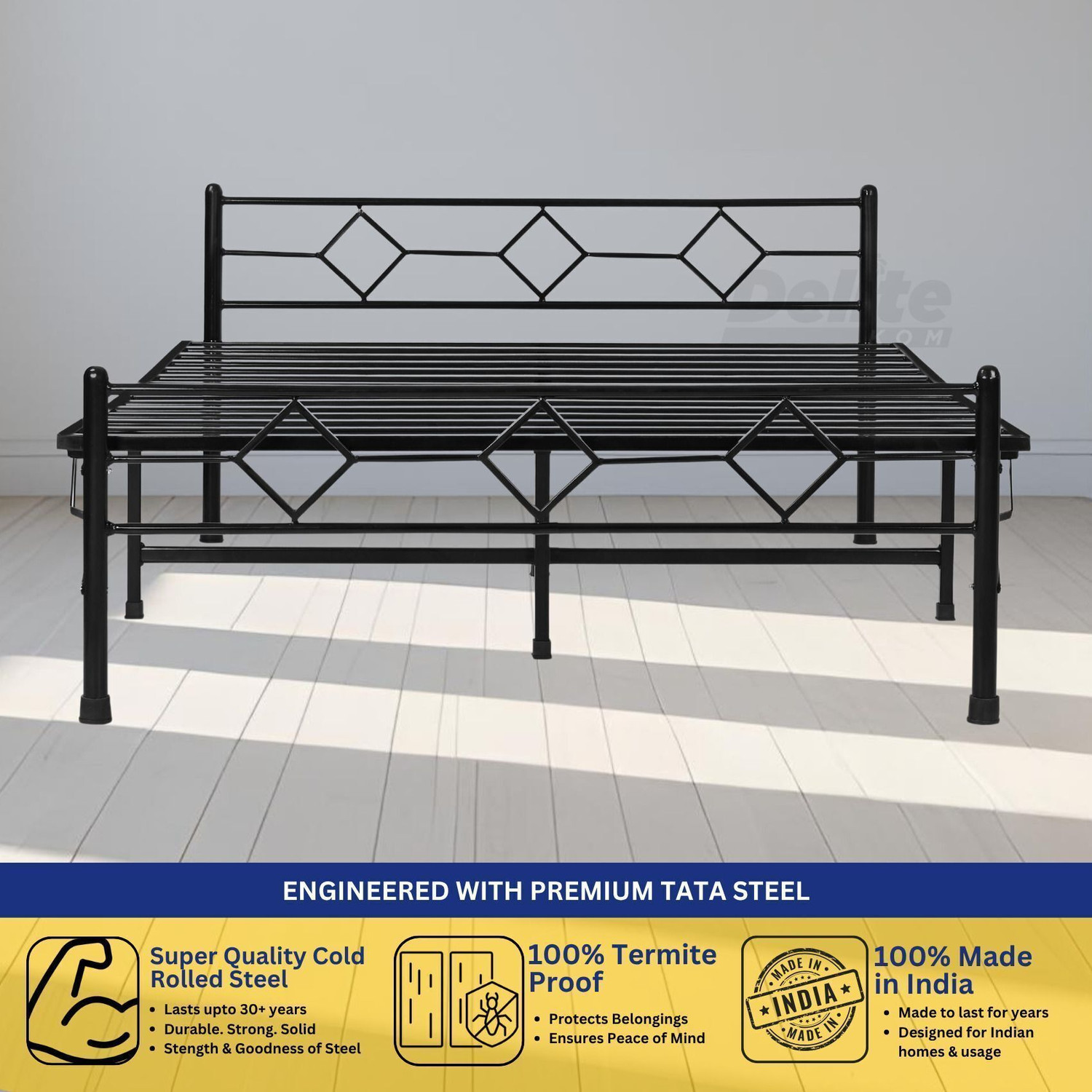 Image of Delite Kom Dory Foldable Metal Queen Bed (6.7x5ft) | Heavy Load | 1 Year Warranty | Strong Metal Queen Bed, 195.5 cm x 153 cm (6.41 ft x 5.02 ft)