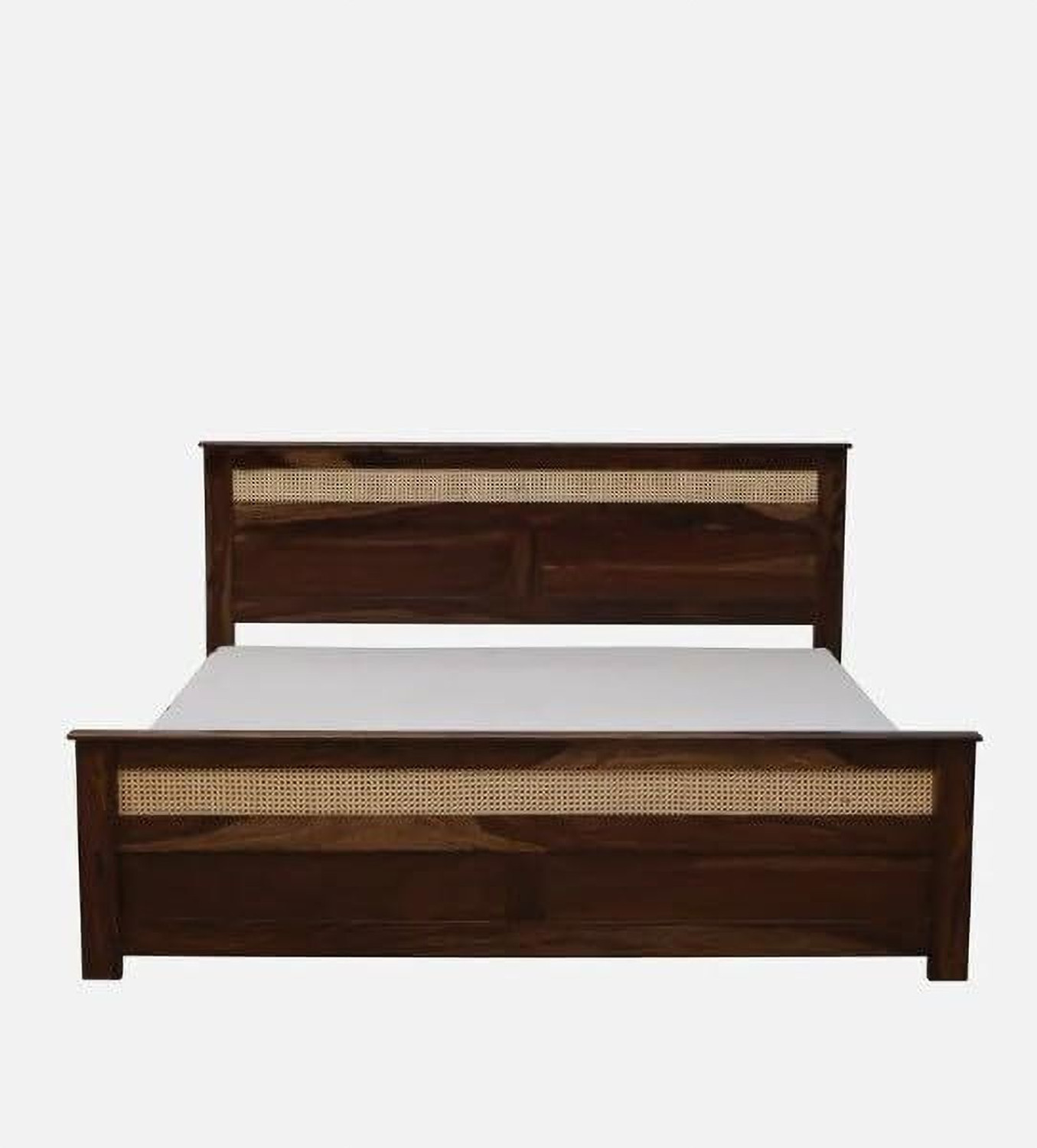 Image of NOBLE ART Solid Sheesham Wood Rattan Design King Size Bed Solid Wood King Bed, 207 cm x 191 cm (6.79 ft x 6.27 ft) (Finish Color - Provisional Teak, Delivery Condition - DIY(Do-It-Yourself))