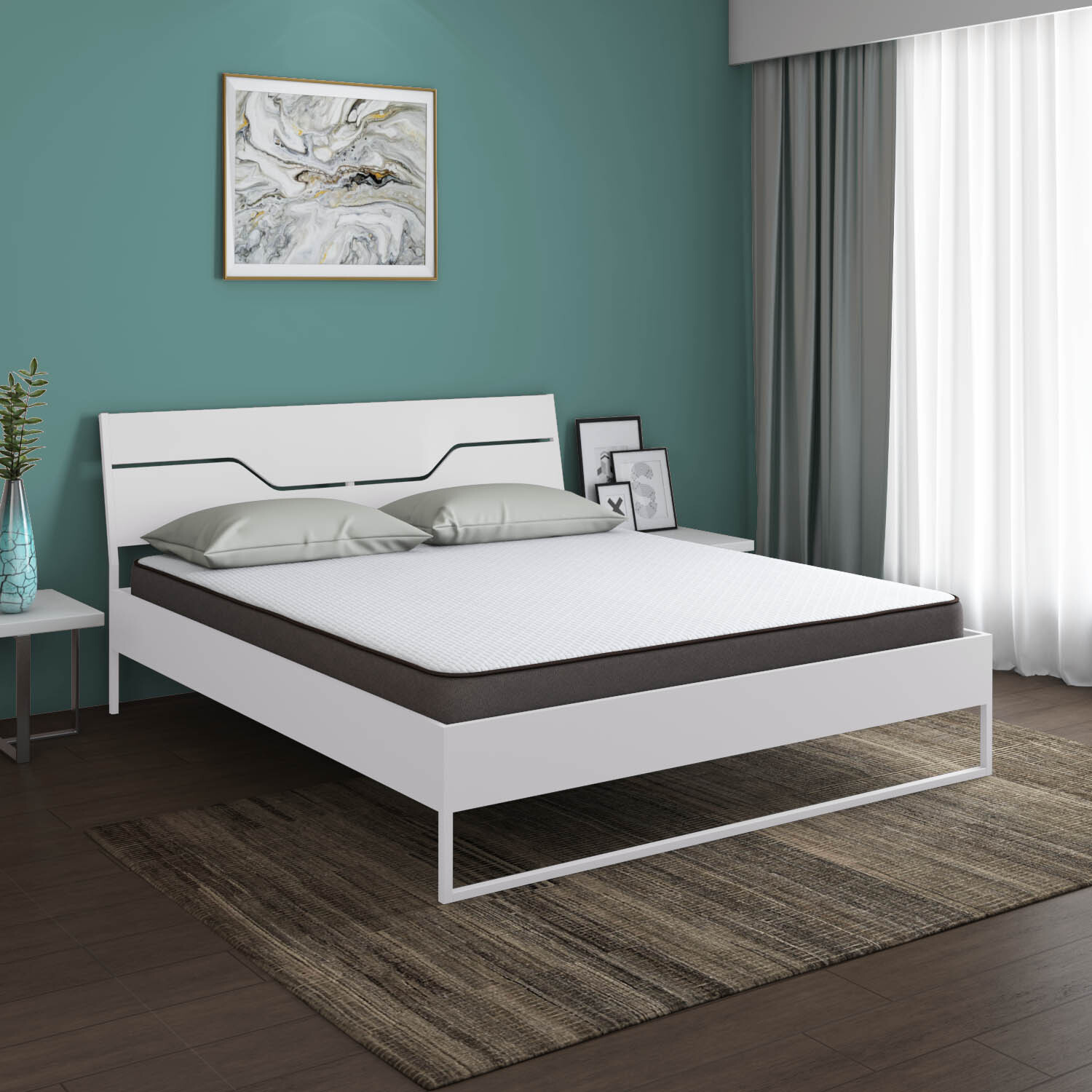 Image of Nilkamal SLEEP Grande Wood and Metal Hybrid Bed With Lite Dual Comfort Mattress Engineered Wood Queen Bed, 217.9828 cm x 156.99 cm (7.15 ft x 5.15 ft)