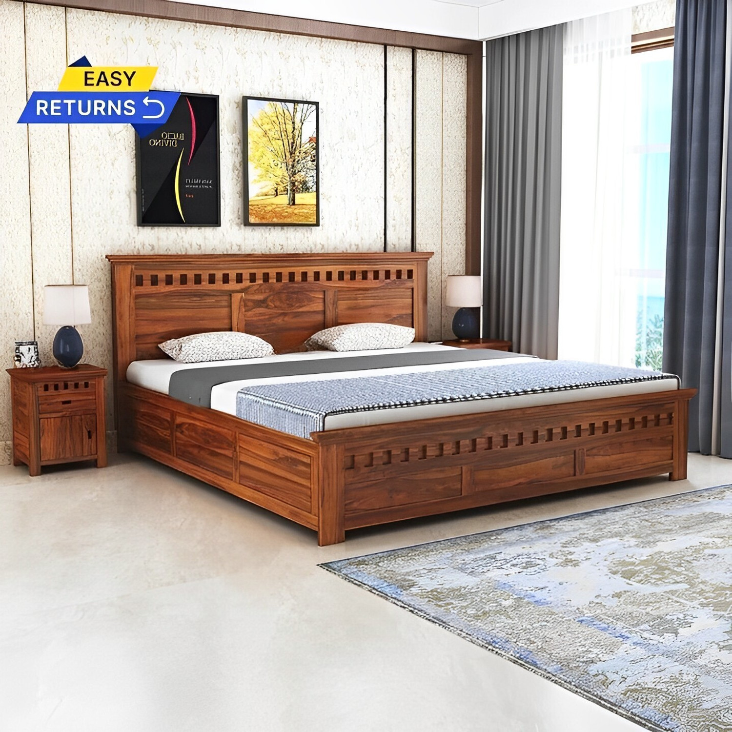 Image of Shree Jeen Mata Enterprises EVO Edition Box Storage Bed /Sheesham Wood King Bed For Bedroom /Hotel /Living Room Solid Wood King Box Bed, 190.5 cm x 205.74 cm (6.25 ft x 6.75 ft)