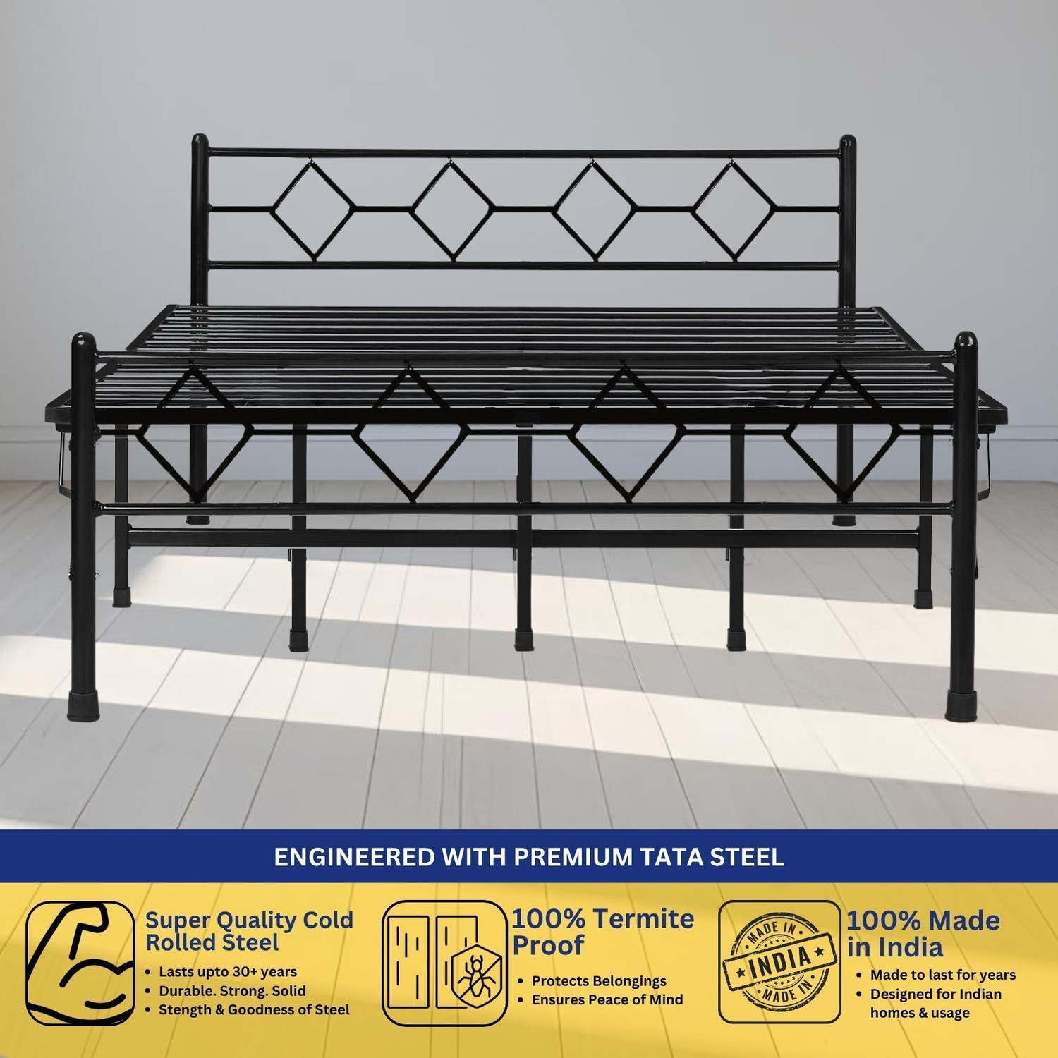 Image of Delite Kom Dory Foldable Metal King Bed (6.7x6ft) | No Install | 1 Year Warranty | Strong Metal King Bed, 195.5 cm x 183 cm (6.41 ft x 6.0 ft)