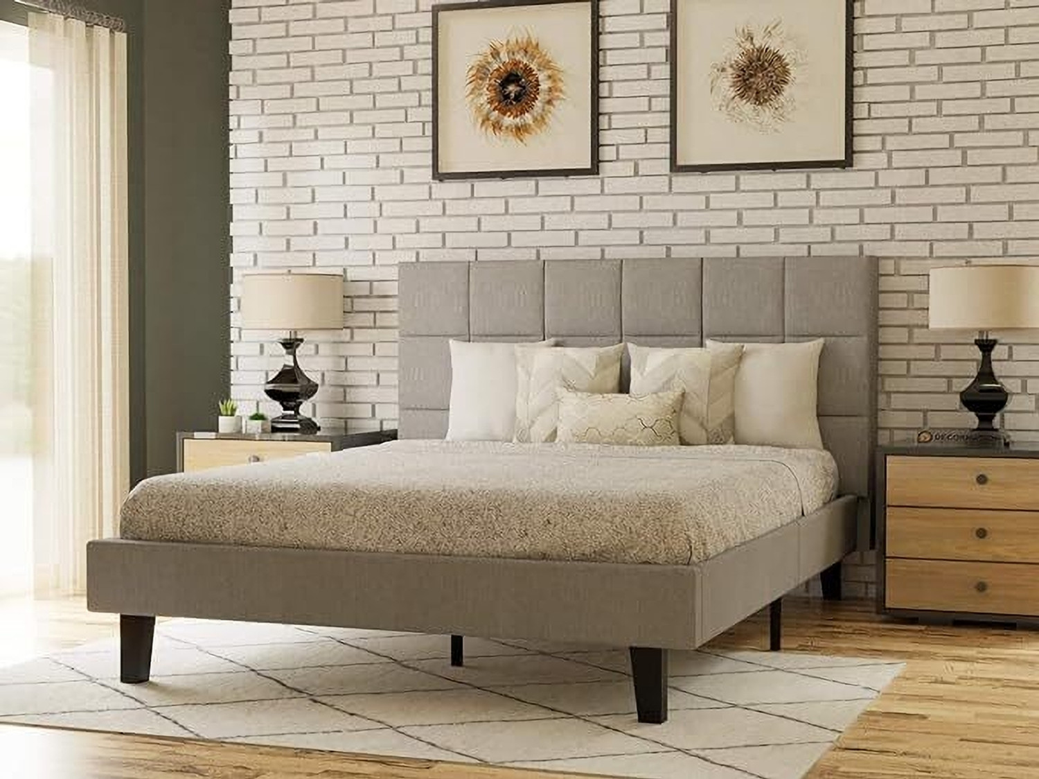 Image of Flipkart Perfect Homes Rich look Queen Upholstered Platform Bed for Bedroom , Kids Bedroom Engineered Wood Queen Bed, 205 cm x 157 cm (6.73 ft x 5.15 ft)