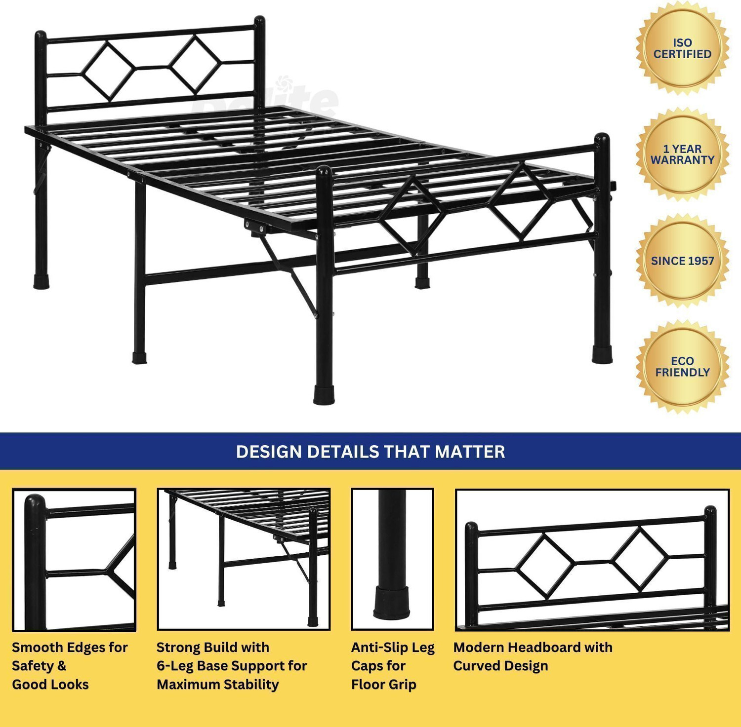 Image of Delite Kom Dory Foldable Metal Single Bed (6.7x3ft) | No Install | 1 Year Warranty | Strong Metal Single Bed, 195.5 cm x 91 cm (6.41 ft x 2.99 ft)