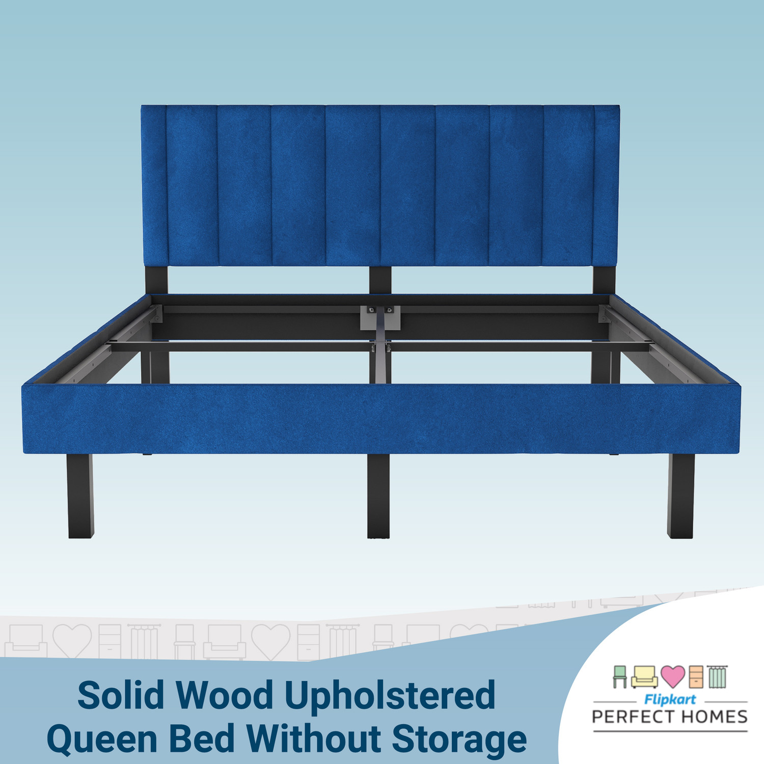 Image of Flipkart Perfect Homes Classic Engineered Wood Queen Bed, 205 cm x 157 cm (6.73 ft x 5.15 ft)