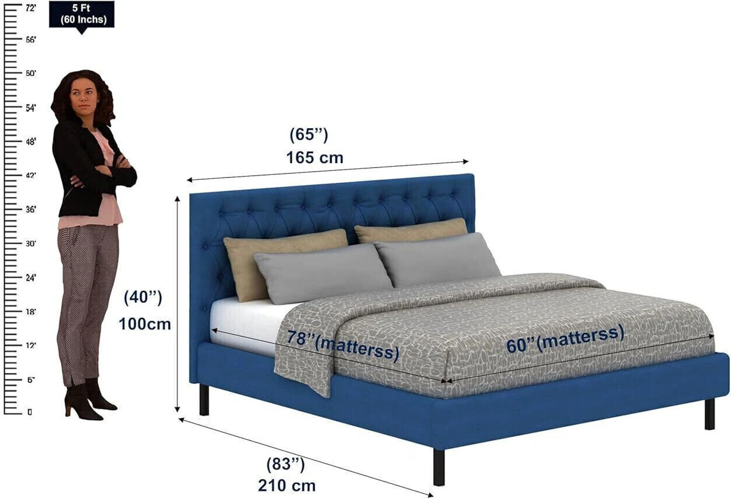 Image of Ganpati Arts Plywood Upholstered Bed with Tufted Headboard /Wooden Cot /Palaung For Bedroom Engineered Wood Queen Bed, 210 cm x 165 cm (6.89 ft x 5.41 ft)