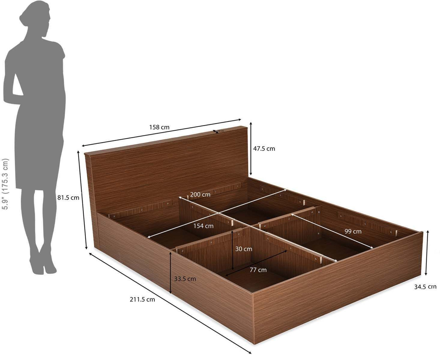 Image of Nilkamal Arthur Plus with Storage Engineered Wood Queen Box Bed, 211.5 cm x 158 cm (6.94 ft x 5.18 ft)