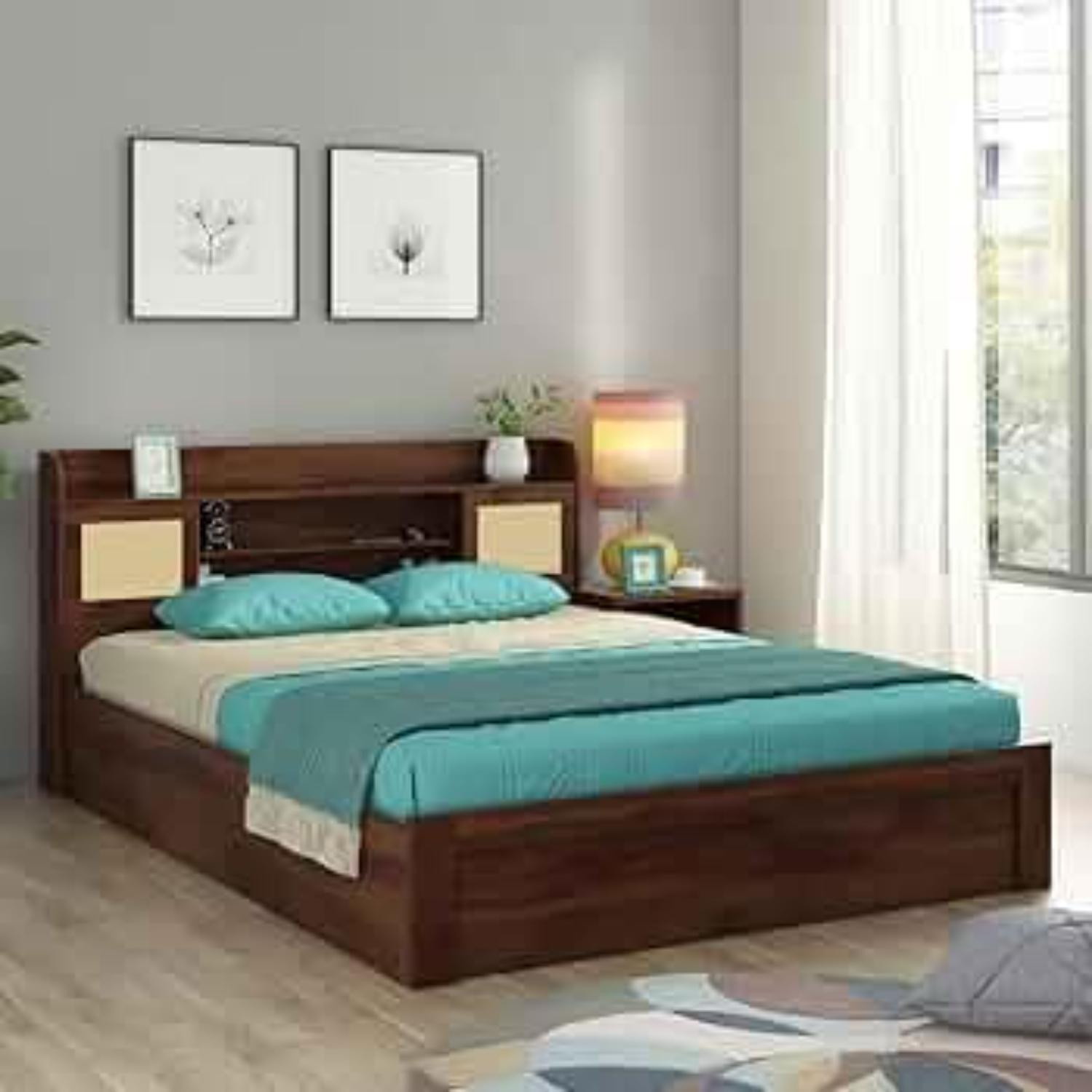 Image of Grand Furnish Engineered Wood King Size Bed With Storage Engineered Wood King Box Bed, 201 cm x 157 cm (6.59 ft x 5.15 ft)