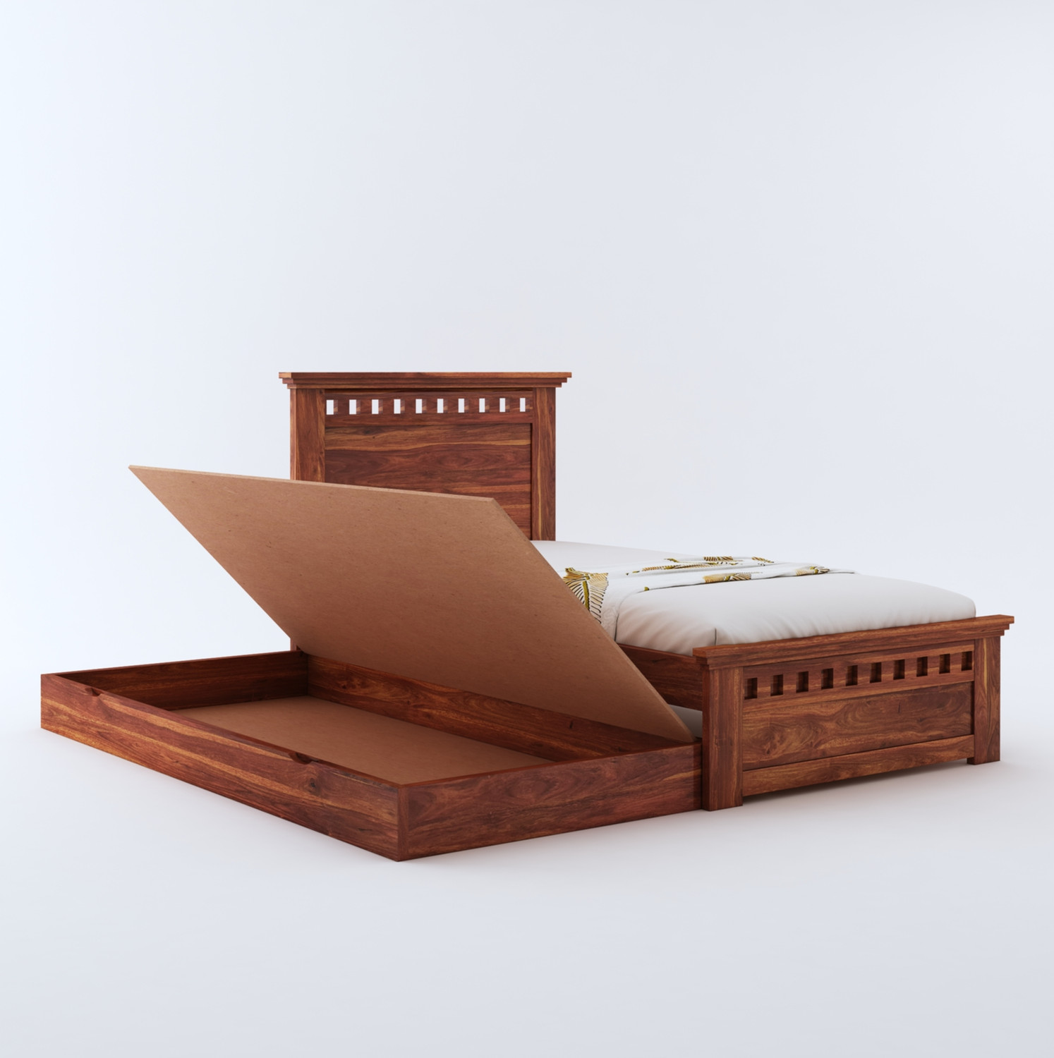 Image of Suncrown Furniture LeafLine Sheesham |Palang|Cot with Storage for Bedroom|Hotel|Living Room Solid Wood Single Drawer Bed, 198 cm x 106 cm (6.5 ft x 3.48 ft)