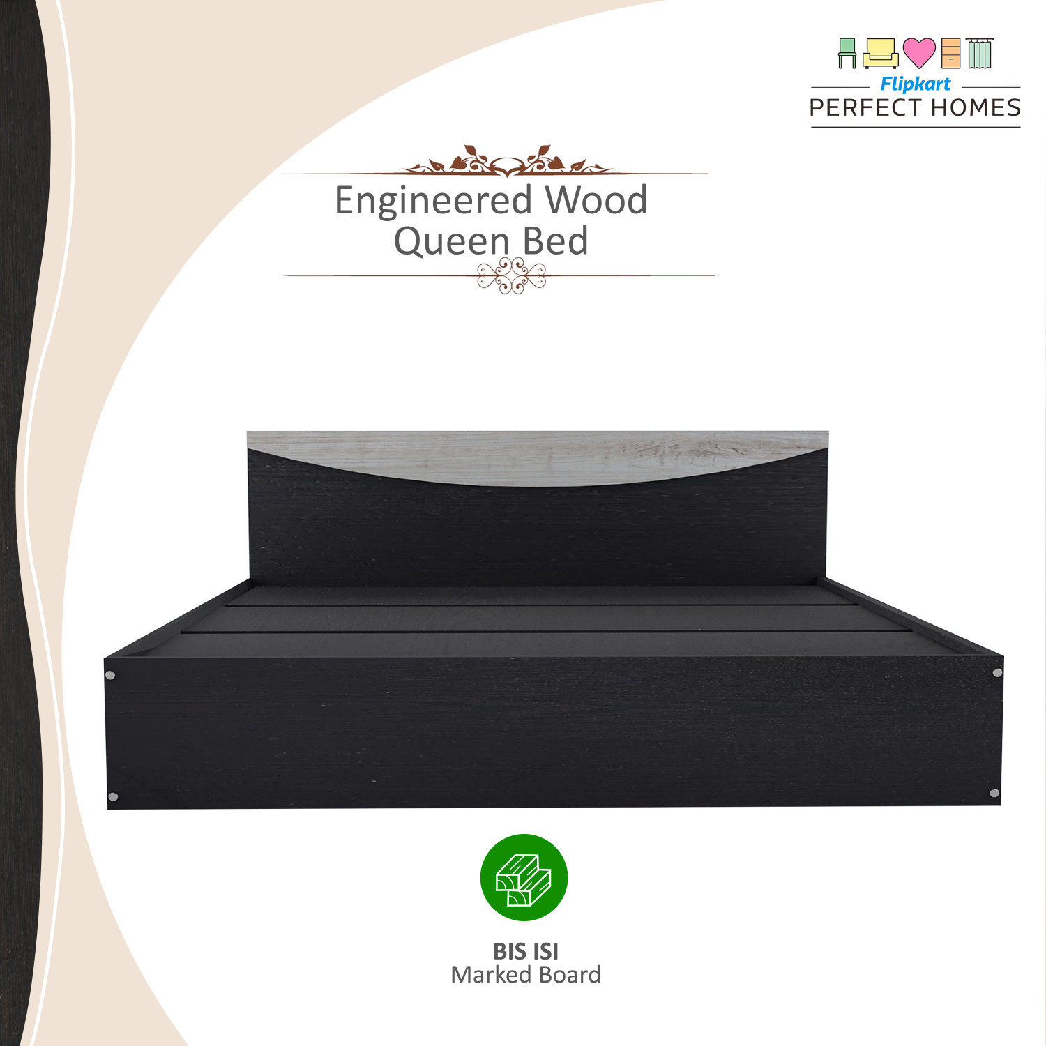 Image of Flipkart Perfect Homes Carol Engineered Wood Queen Bed, 203.5 cm x 159.5 cm (6.68 ft x 5.23 ft)