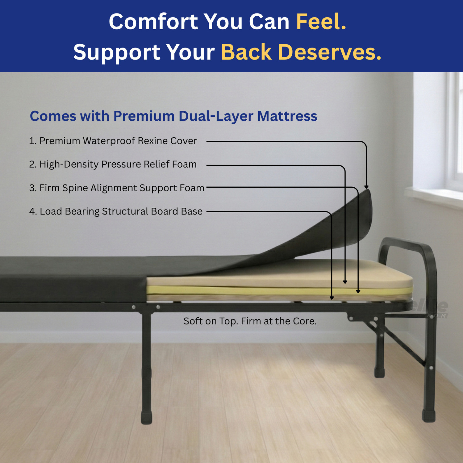 Image of Delite Kom Thor Foldable Metal Single Bed (6.7x3ft) No Install 1 Year Warranty Metal Single Bed, 204.5 cm x 92 cm (6.71 ft x 3.02 ft)