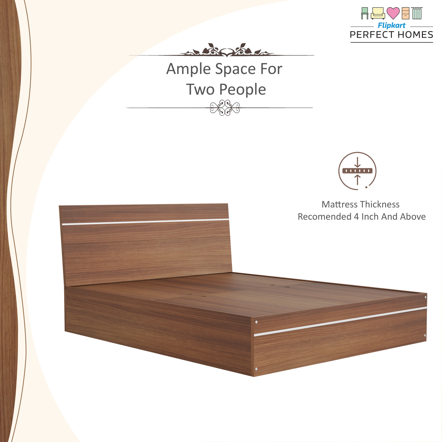 Image of Flipkart Perfect Homes Birmingham Engineered Wood Queen Bed, 1980 mm x 157 cm (64.96 ft x 5.15 ft)
