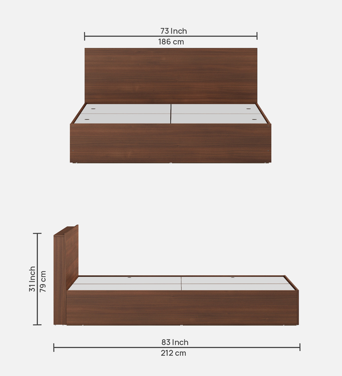 Image of Valuewud From Pepperfry King Size Bed with Box Storage For Bedroom | Engineered Wood King Box Bed, 185.42 cm x 213.36 cm (6.08 ft x 7.0 ft)