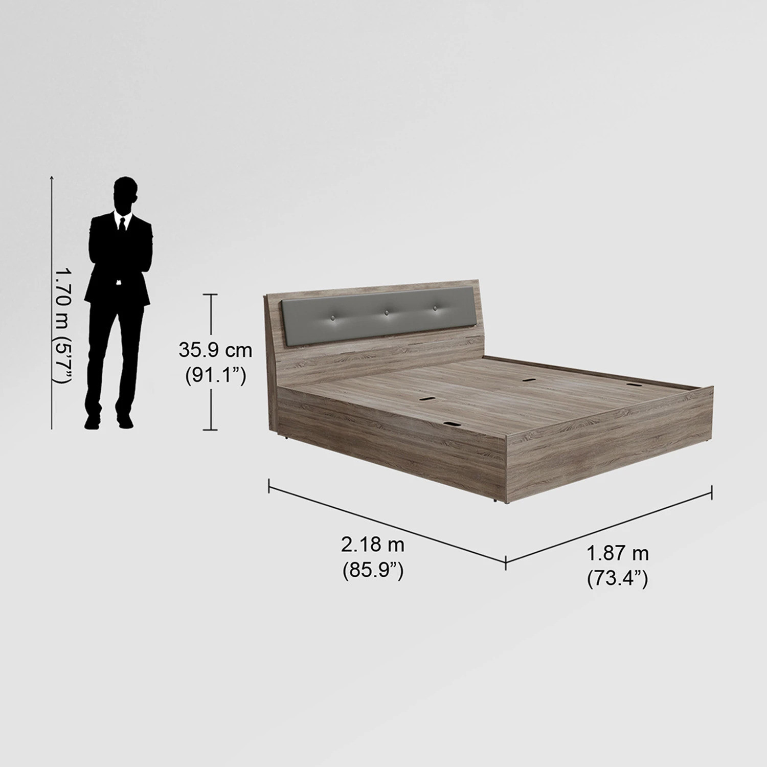 Image of Interio by Godrej Stud Engineered Wood King Drawer Bed, 218.2 cm x 186.5 cm (7.16 ft x 6.12 ft)