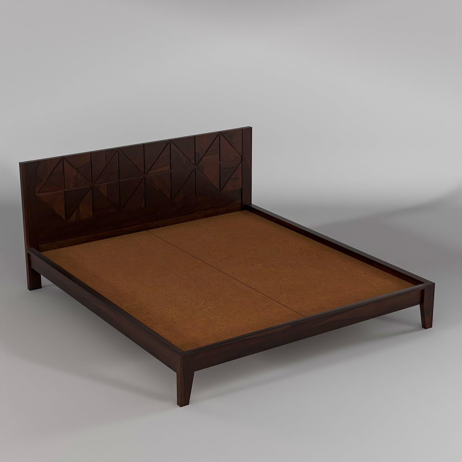Image of Taskwood Furniture Solid Sheesham Wood Wooden King Size Bed With CNC Design Headboard For Bedroom. Solid Wood King Bed, 205 cm x 187 cm (6.73 ft x 6.14 ft)
