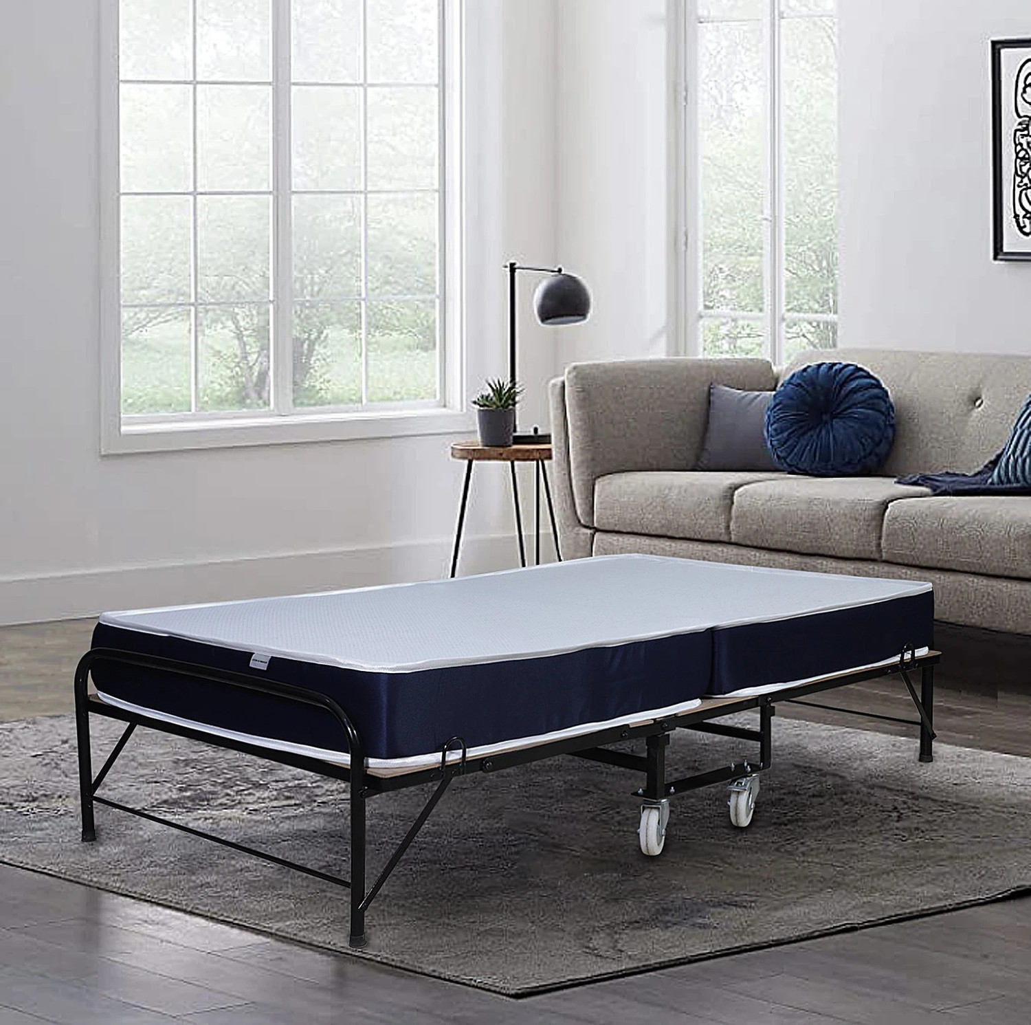 Image of Loom & Needles Rollaway Bed with Mattress Metal Single Bed, 191 cm x 92 cm (6.27 ft x 3.02 ft)