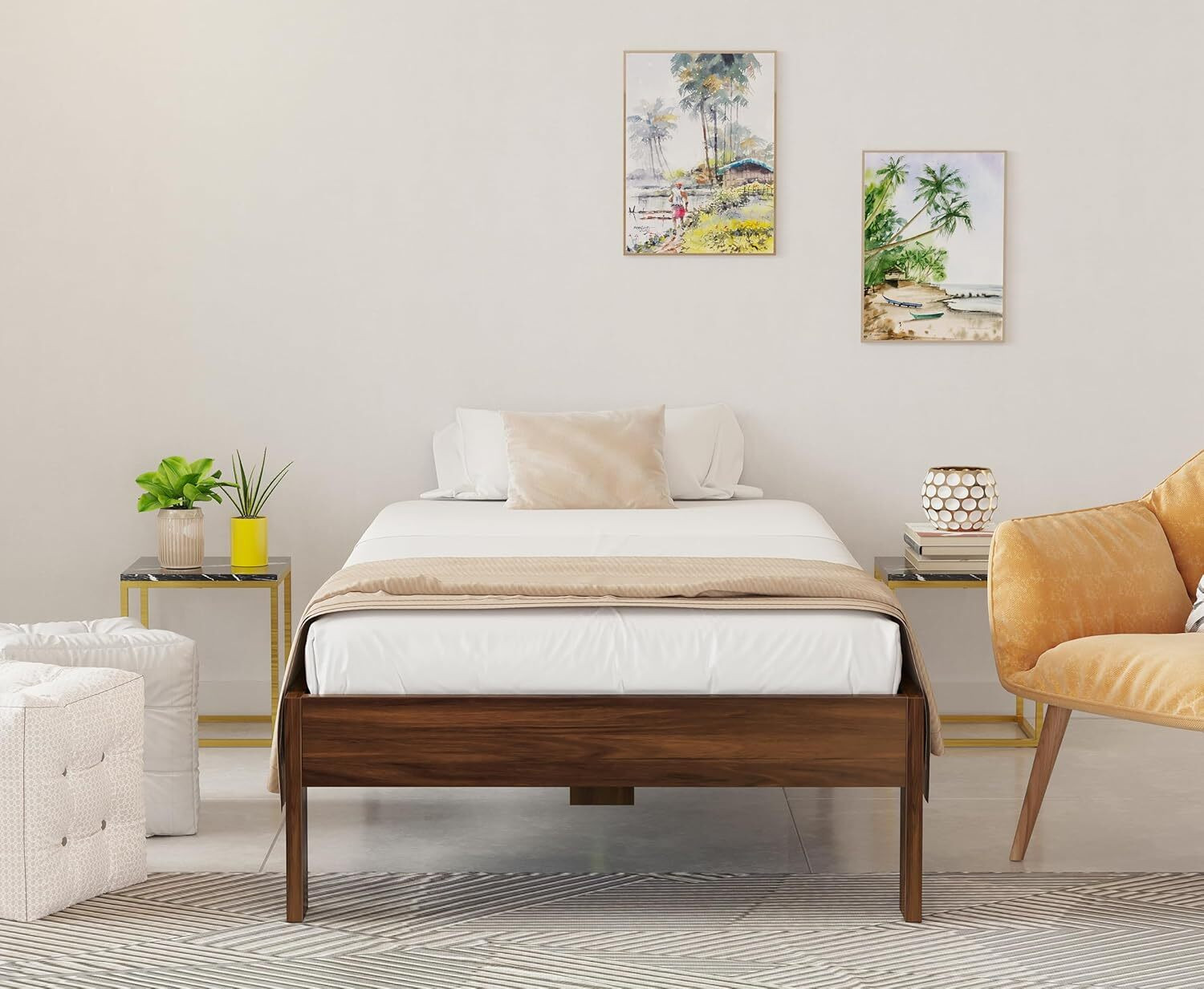 Image of lifestyle furniture Lifestyle Furniture Solid Single Bed (Finish Color - Honey) Easy to Assemble Solid Wood Single Bed, 50.8 cm x 101.6 cm (1.67 ft x 3.33 ft)