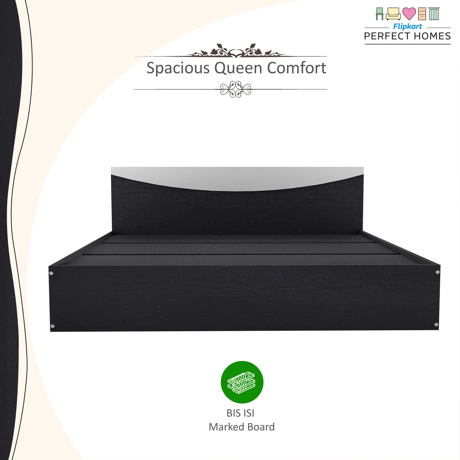 Image of Flipkart Perfect Homes Carol Engineered Wood Queen Bed, 203.5 cm x 159.5 cm (6.68 ft x 5.23 ft)