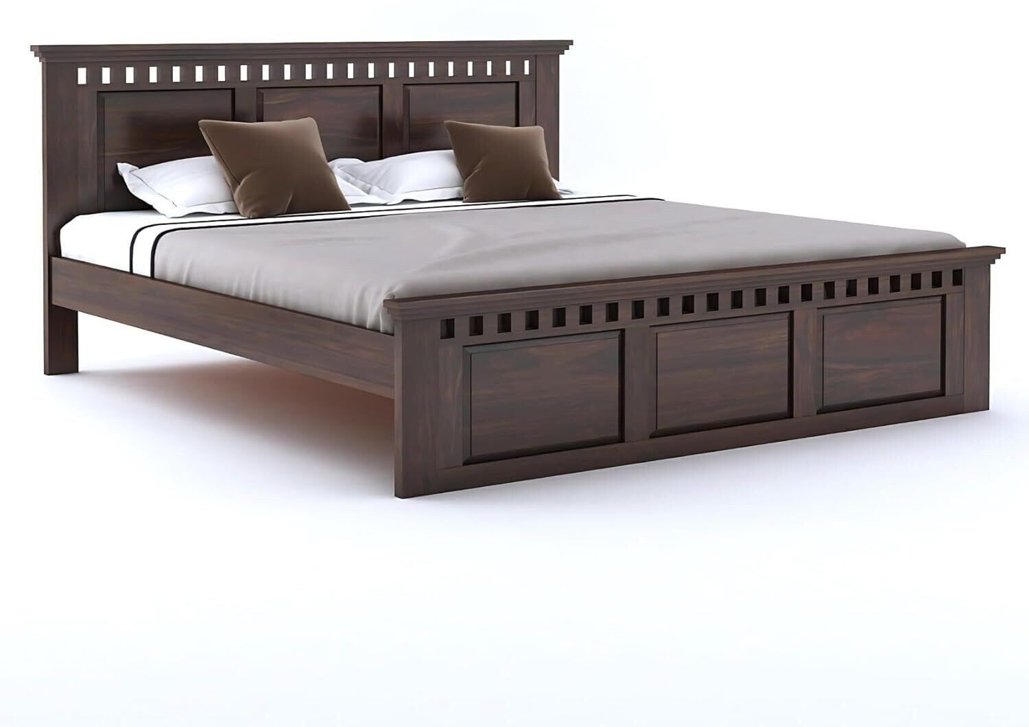 Image of SONA ART & CRAFTS Kuber Sheesham Wood Queen Size Bed Without Storage Solid Wood Queen Bed, 208 cm x 160 cm (6.82 ft x 5.25 ft)