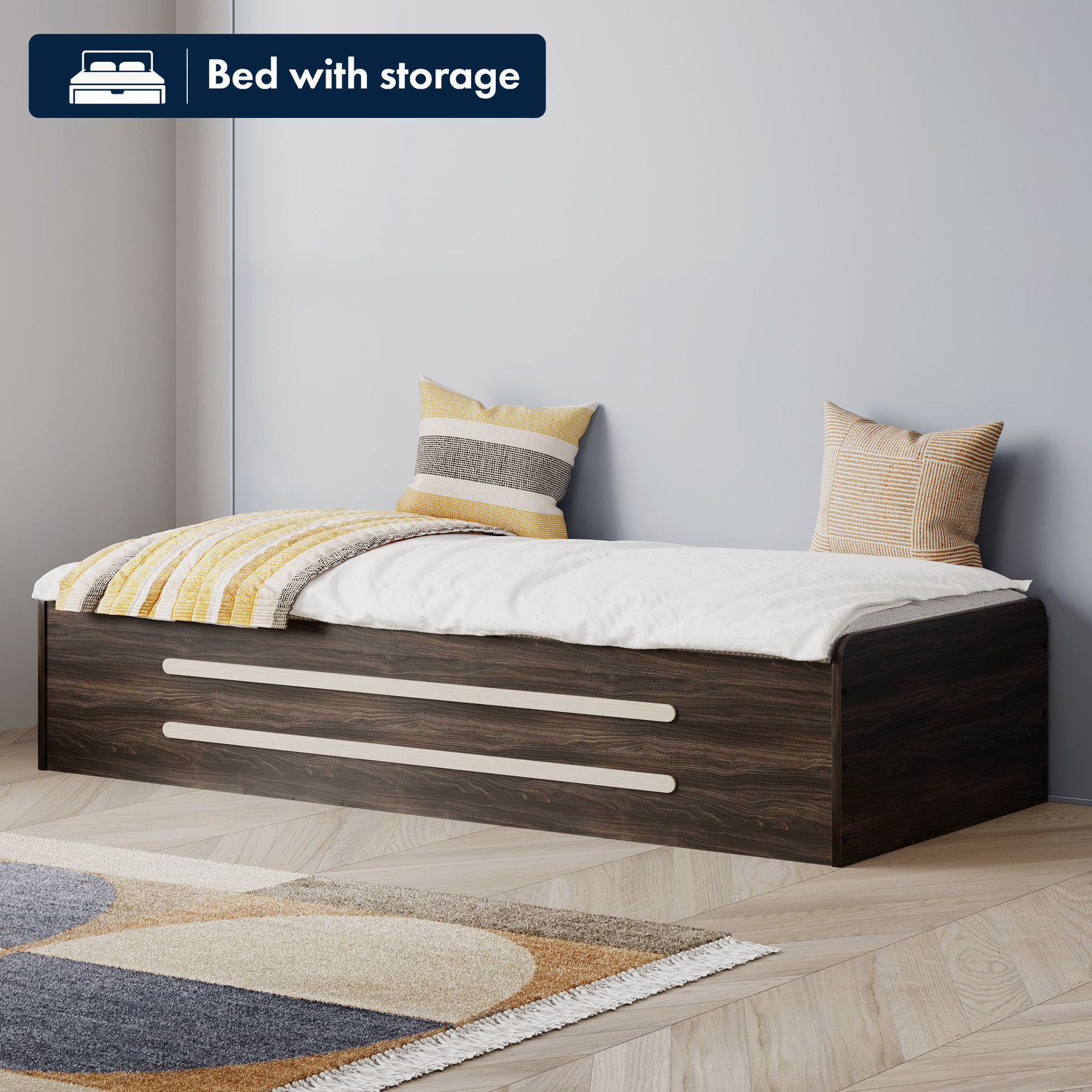 Image of Wakefit Engineered Wood Double Box Bed, 186 cm x 80.9 cm (6.1 ft x 2.65 ft)