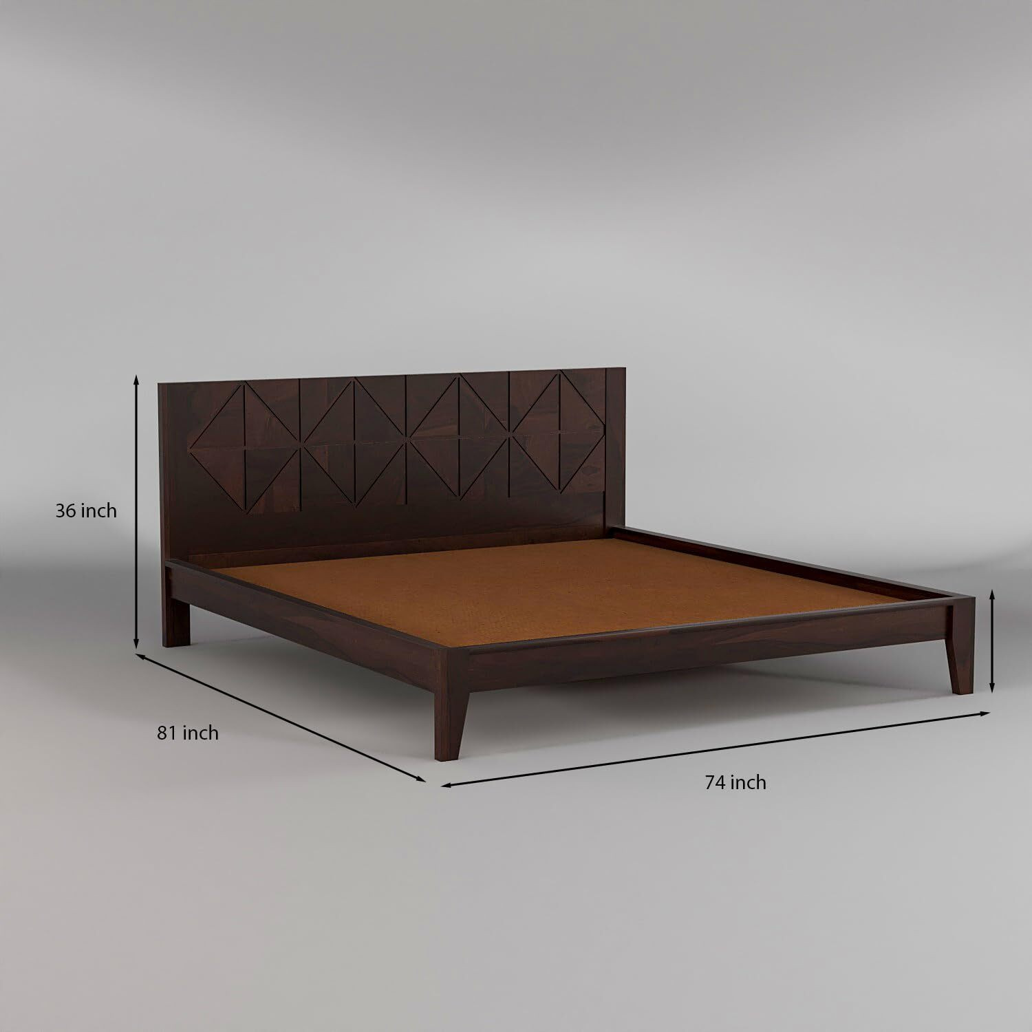 Image of Taskwood Furniture Solid Sheesham Wood Wooden King Size Bed With CNC Design Headboard For Bedroom. Solid Wood King Bed, 205 cm x 187 cm (6.73 ft x 6.14 ft)