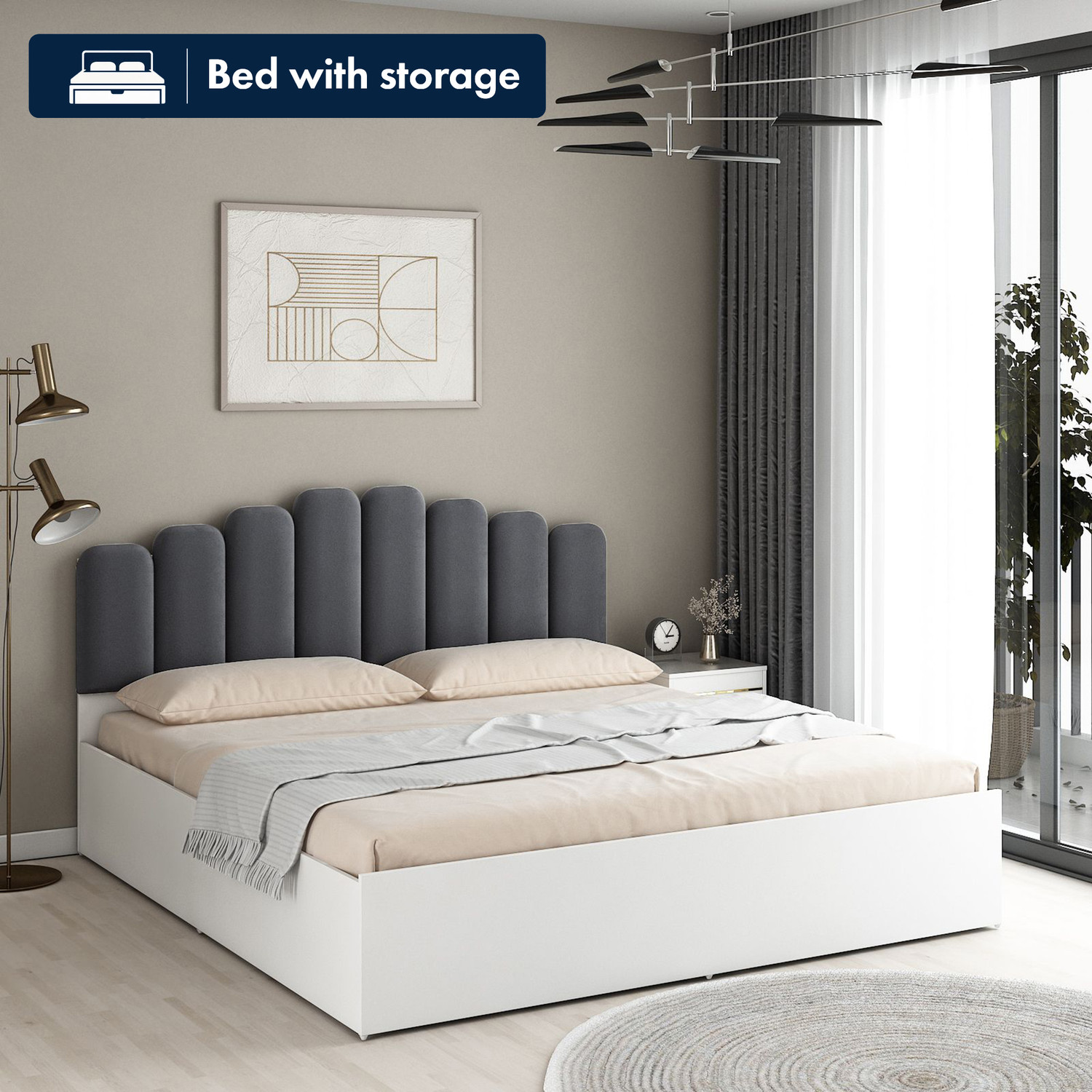 Image of A GLOBIA CREATIONS Castle Engineered Wood Queen Box Bed, 203 cm x 157 cm (6.66 ft x 5.15 ft)