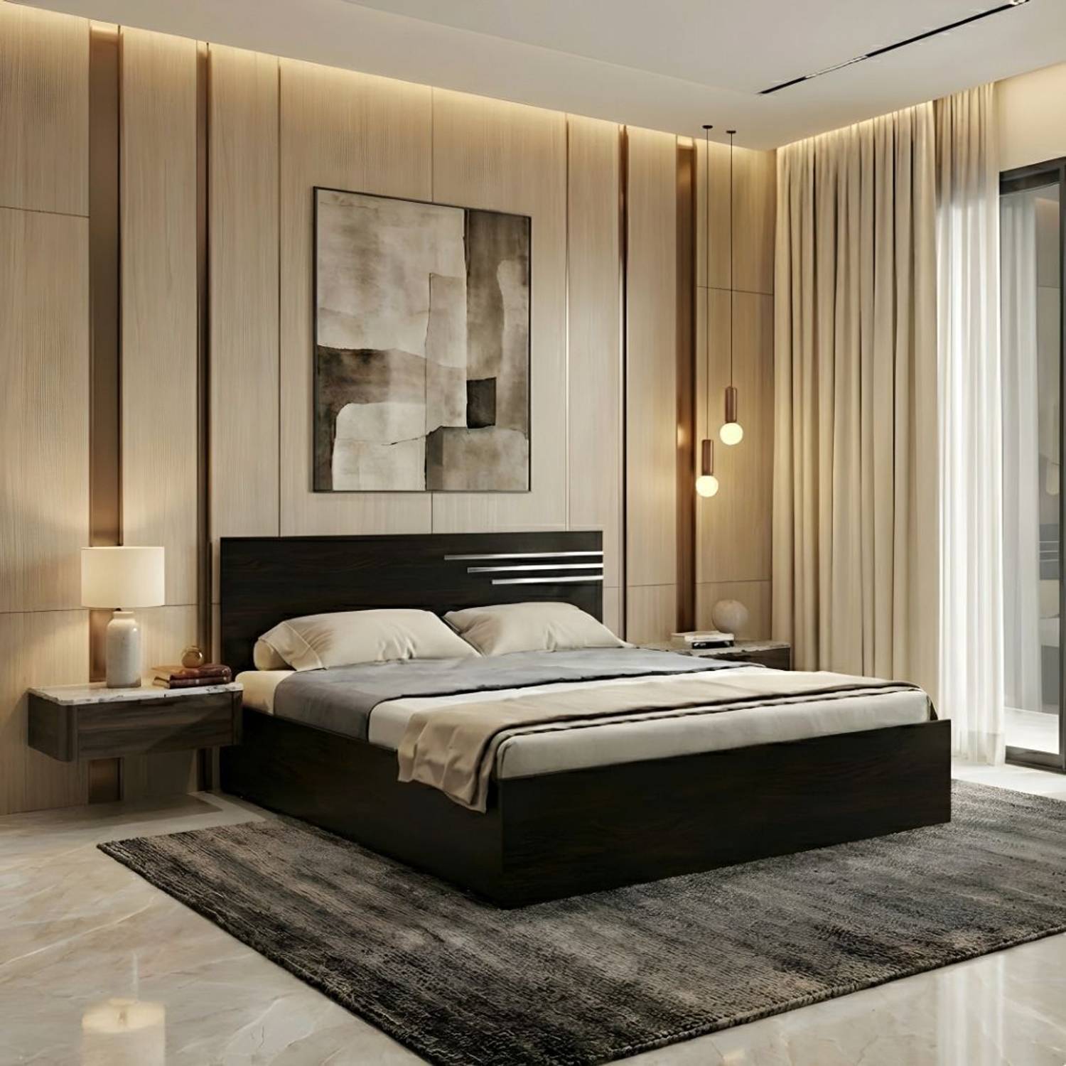 Bharat Lifestyle Amsterdam Engineered Wood Queen Bed, 204 cm x 155 cm (6.69 ft x 5.09 ft)