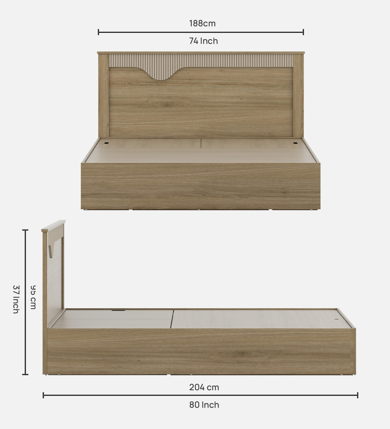 Image of SPACEWOOD RIVOLLA Engineered Wood King Hydraulic Bed, 205 cm x 188.4 cm (6.73 ft x 6.18 ft)
